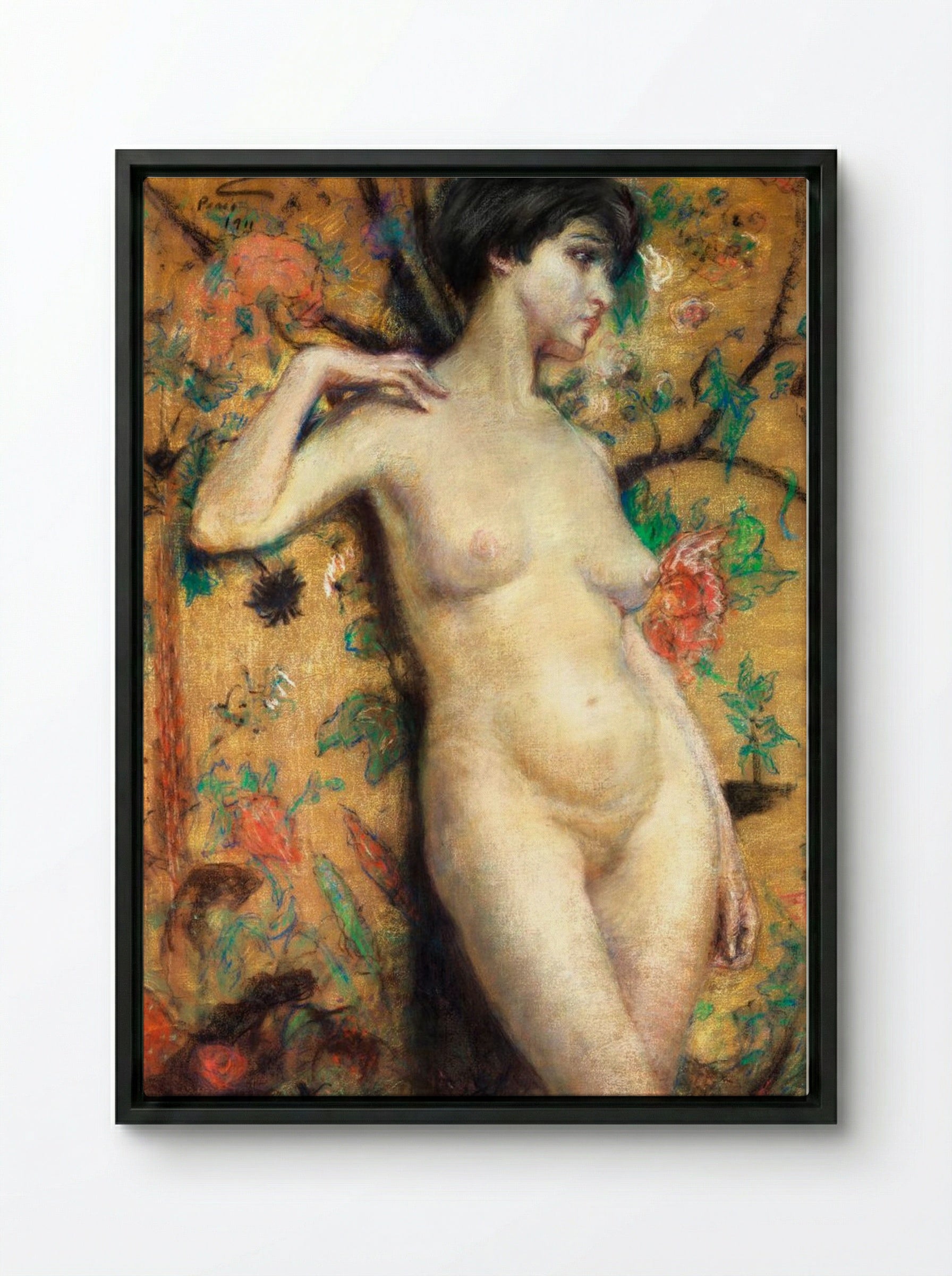 Nude against Screen - Alice Pike Barney - Framed Canvas Black
