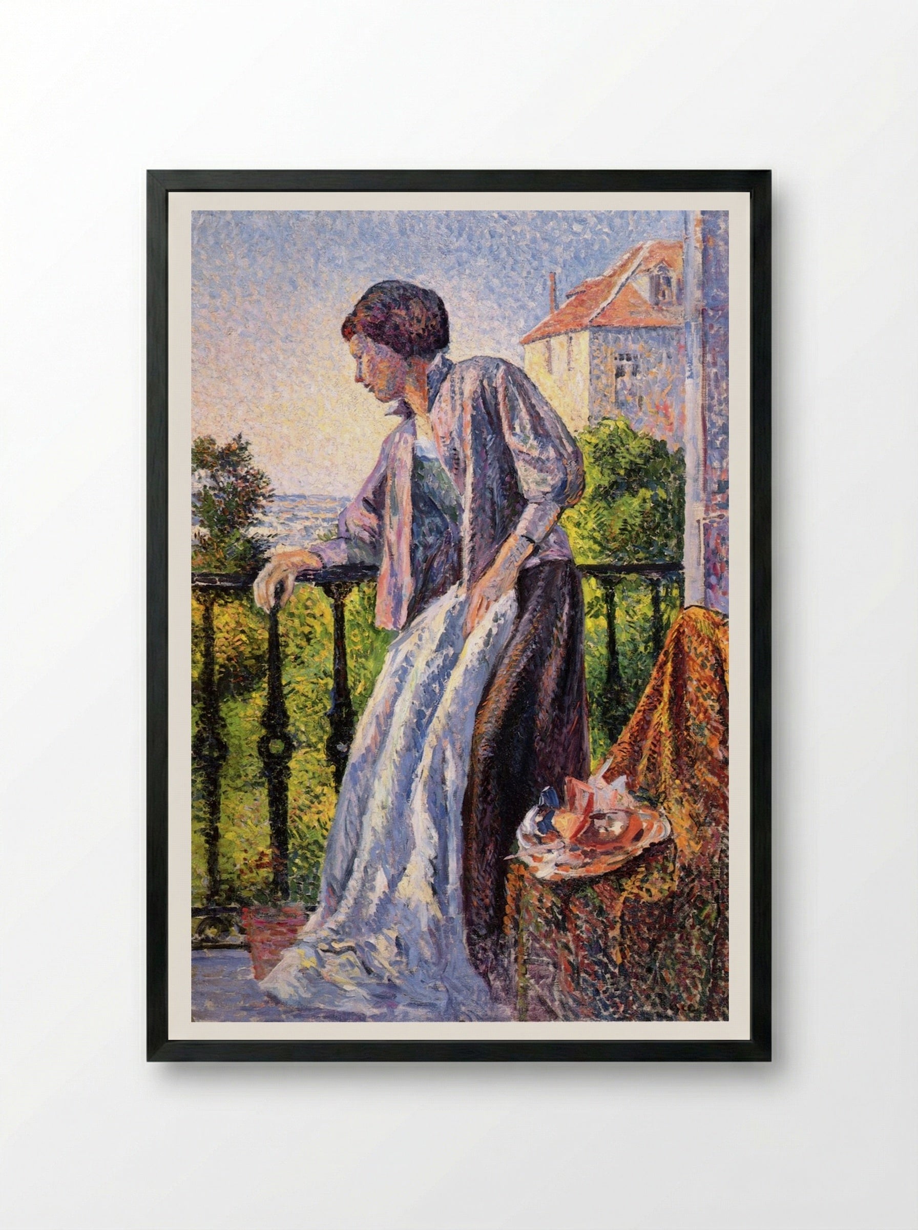 Madame Luce on the Balcony - Maximilien Luce - Framed Print Black