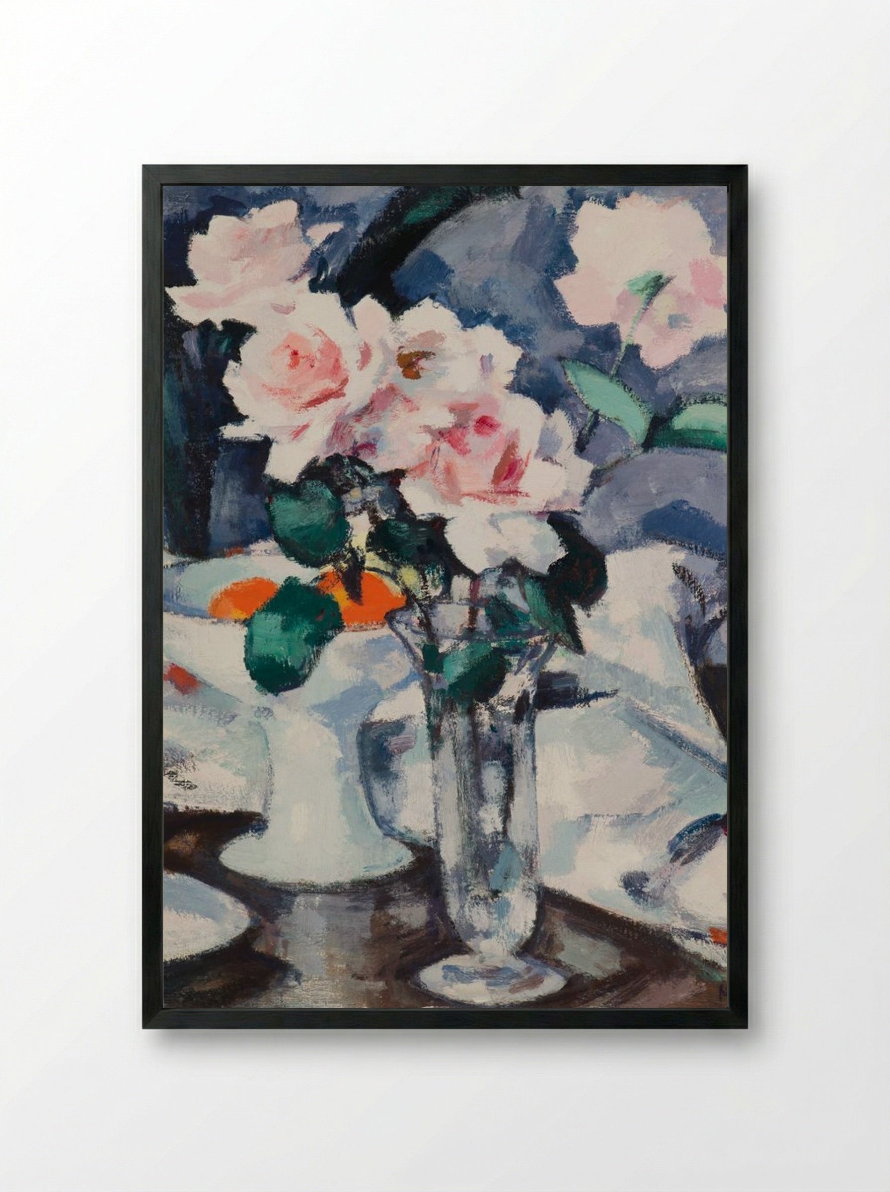 Pink Roses in a Glass Vase - Samuel John Peploe - Framed Print Black