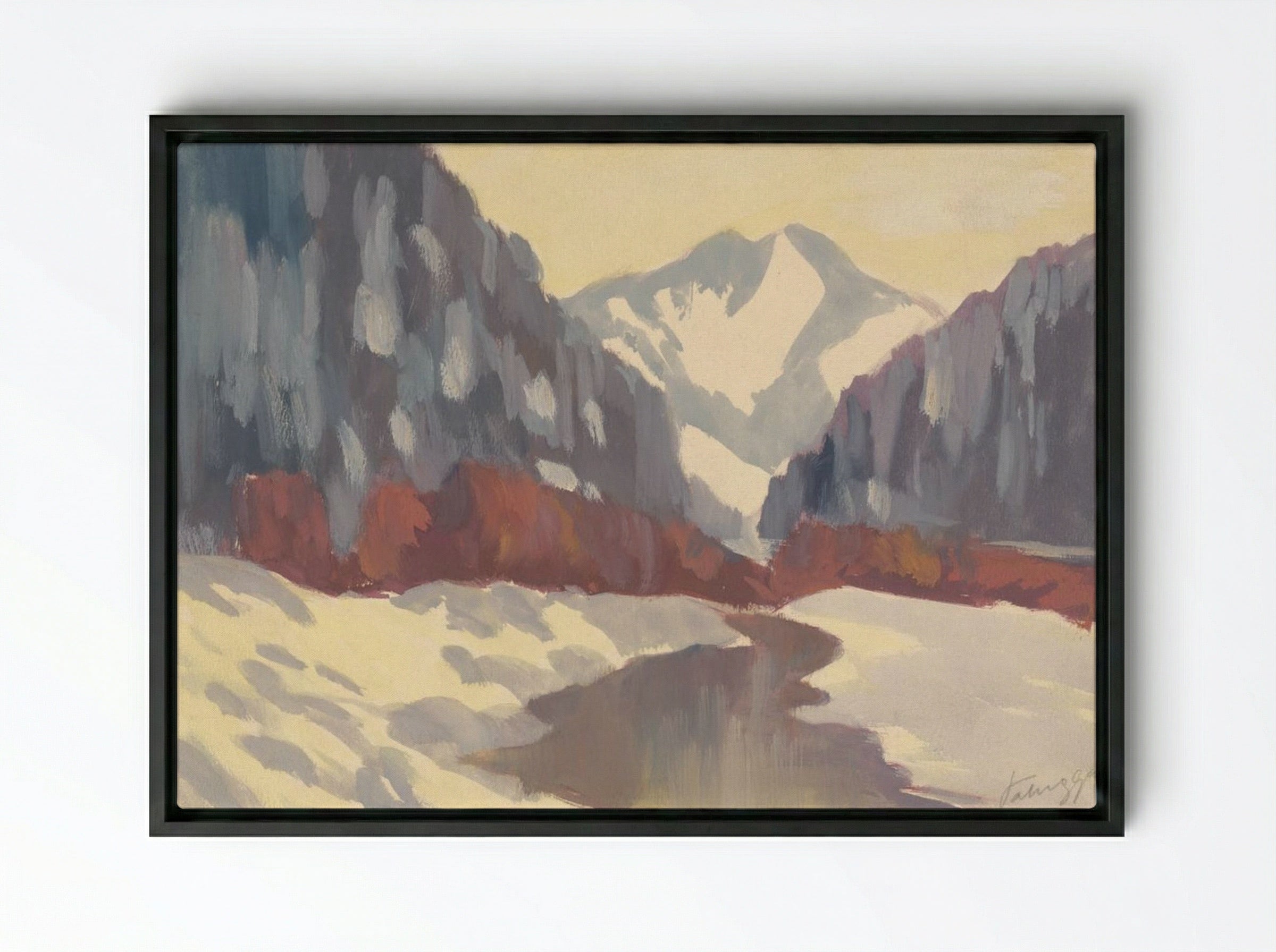Brook in the Winter - Zolo Palugyay - Framed Canvas Black