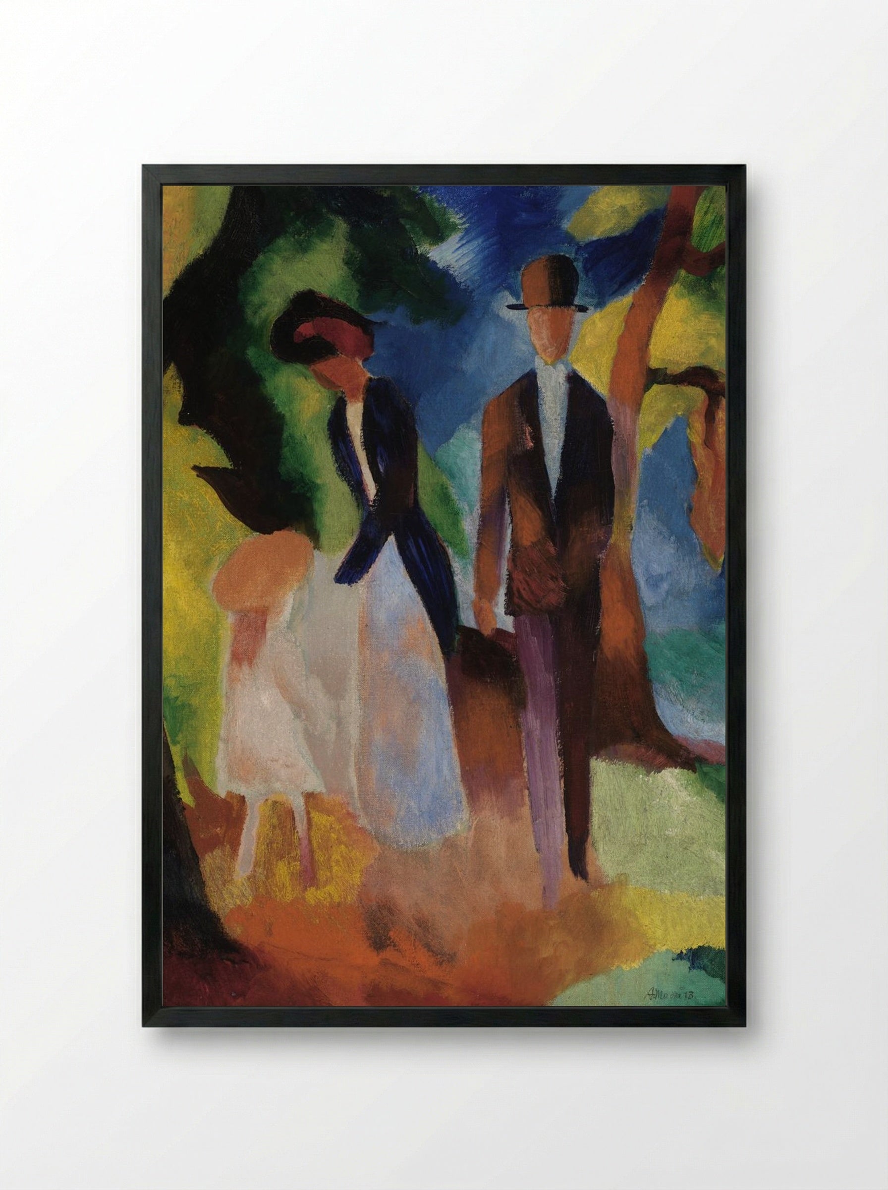 People by a Blue Lake - August Macke - Framed Print Black
