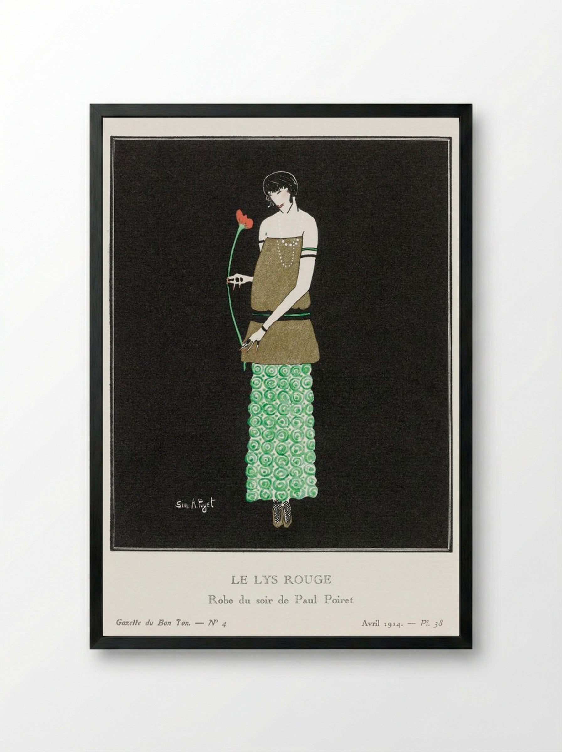 Le Lys Rouge, Robe du Soir de Paul Poiret - Simone A. Puget - Framed Print Black