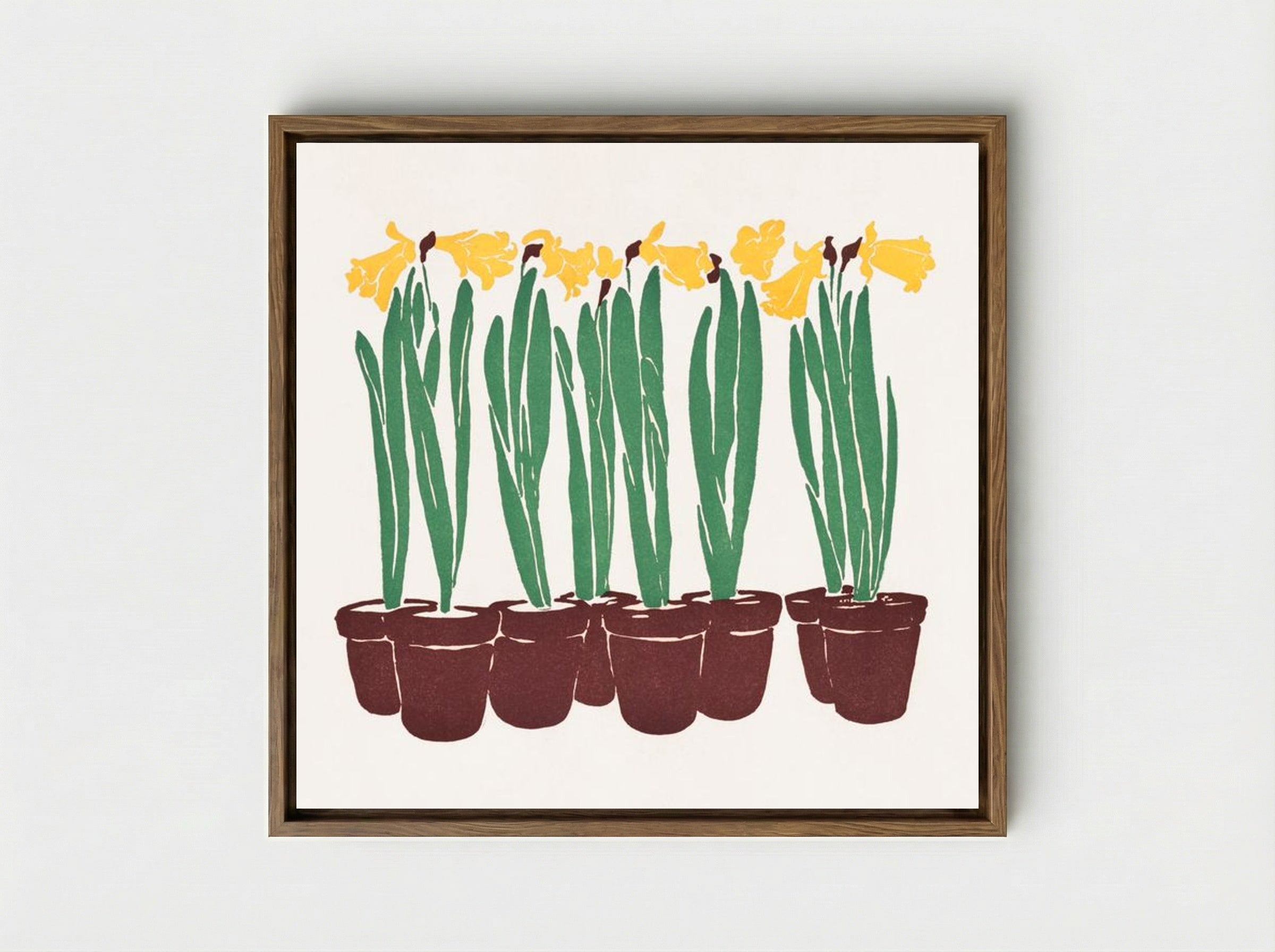 Daffodils in Pots - Edward Penfield - Framed Canvas Wood