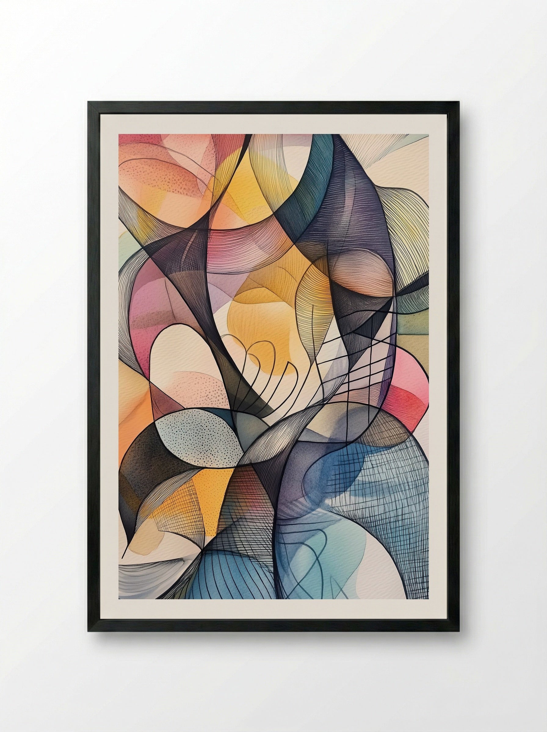 Flowform – Geometric Linework and Colourfield Abstraction - Framed Print Black