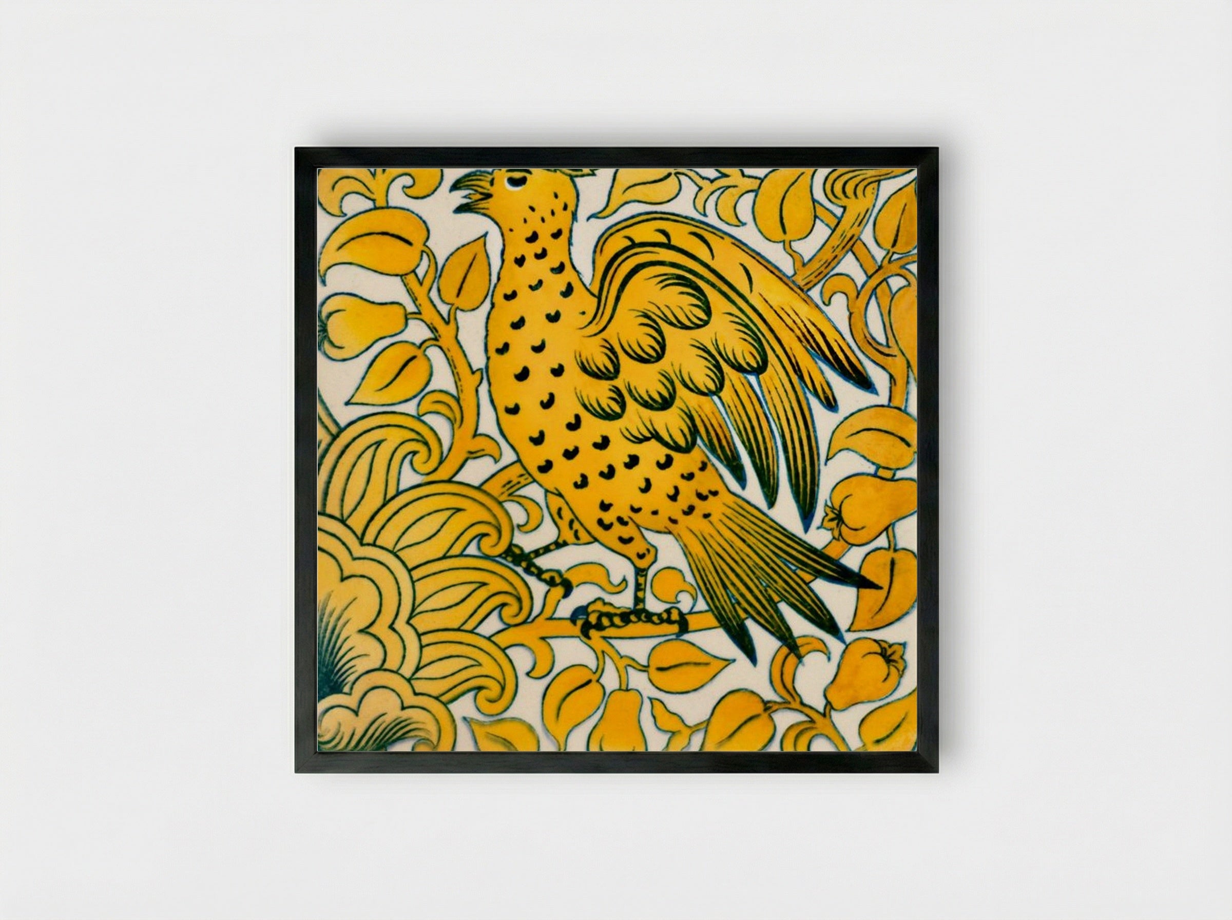Lustre Tile with Bird Design - William De Morgan - Framed Print Black