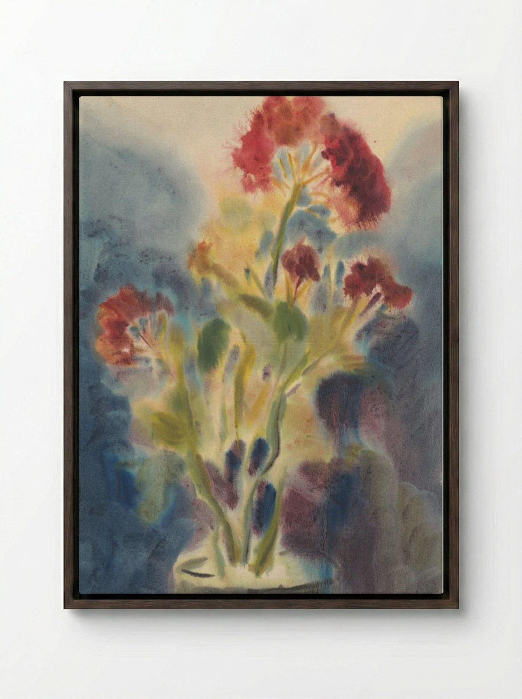 Red Flowers in Vase - Zolo Palugyay - Framed Canvas Dark Wood