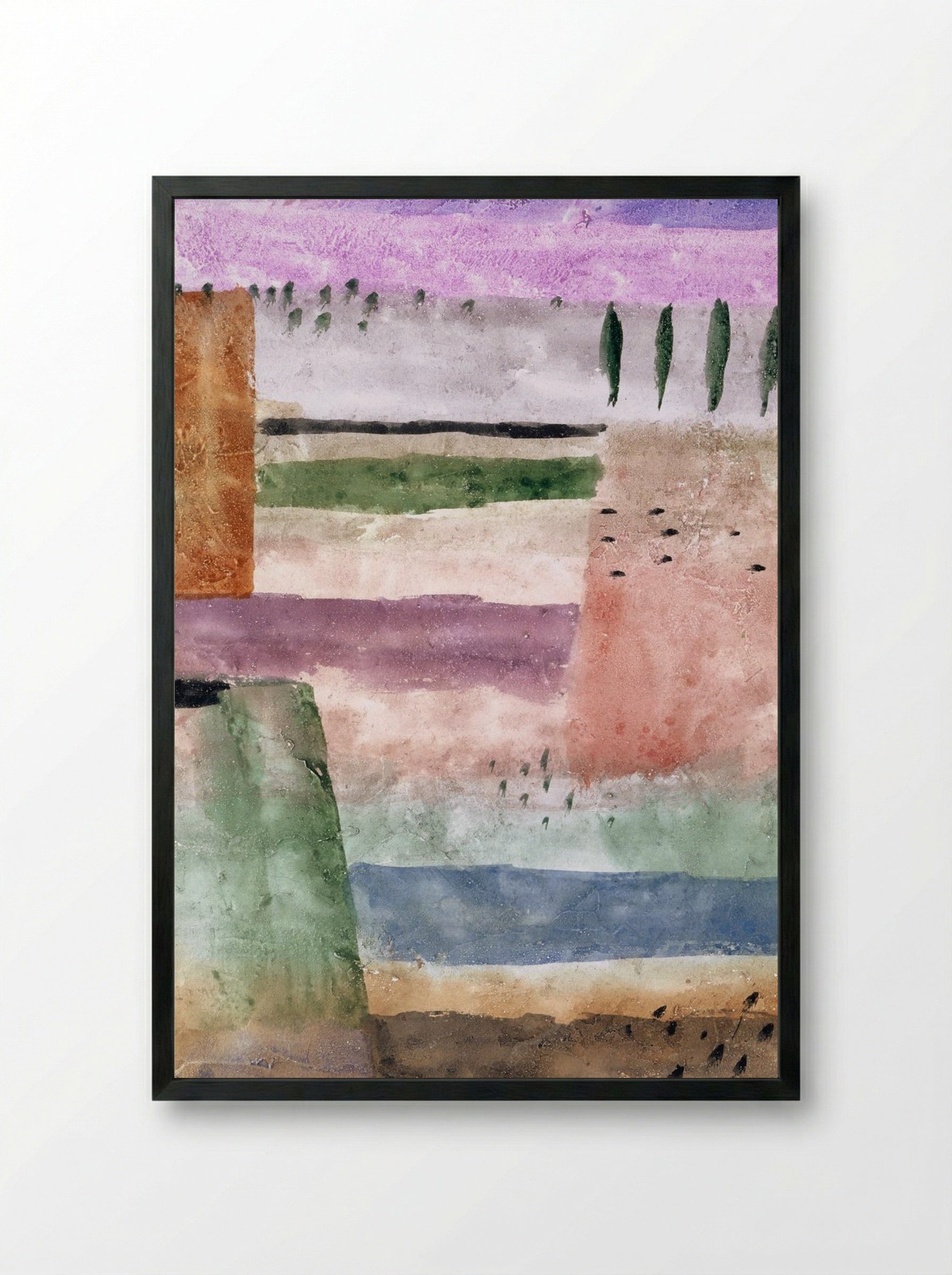 Landscape with Poplars - Paul Klee - Framed Print Black