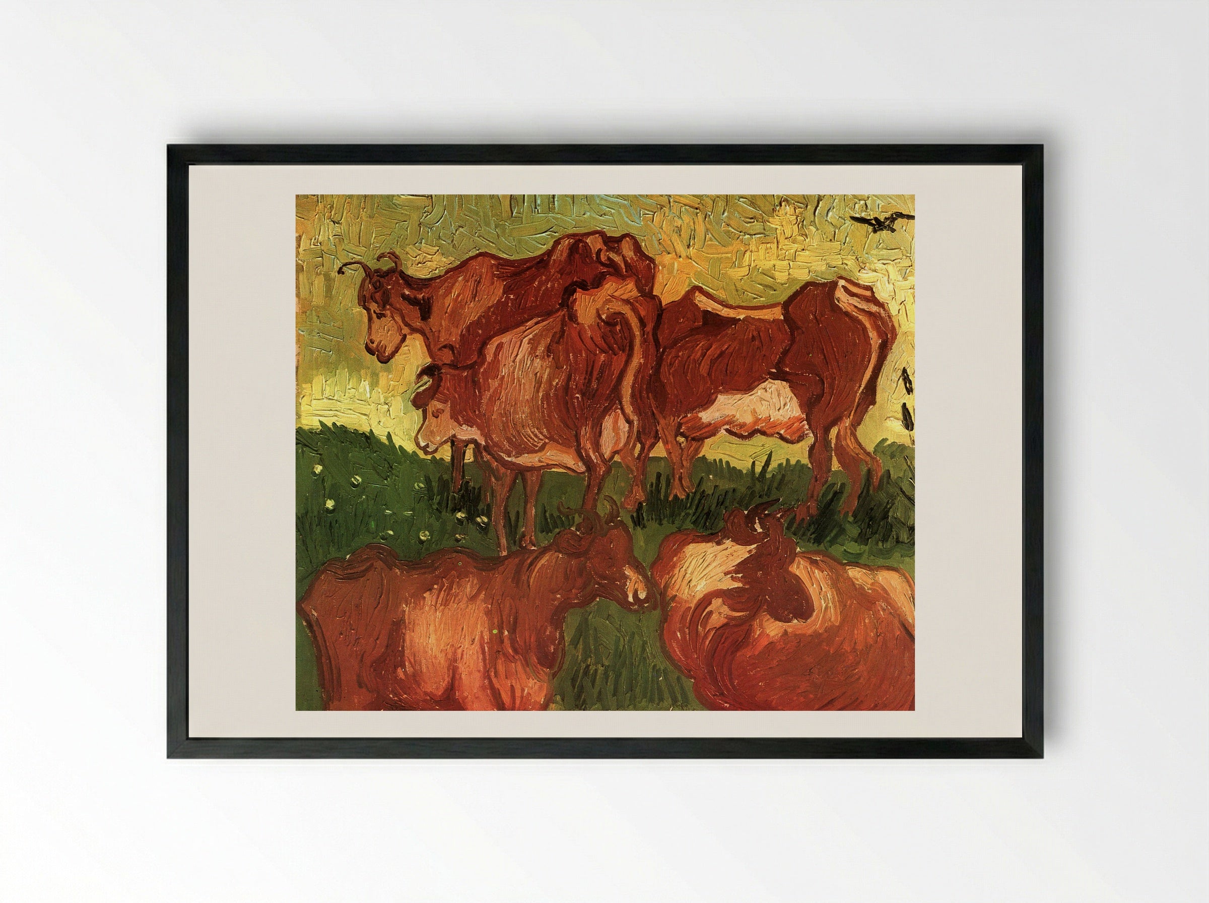 Cows in a Meadow - Vincent van Gogh - Framed Print Black