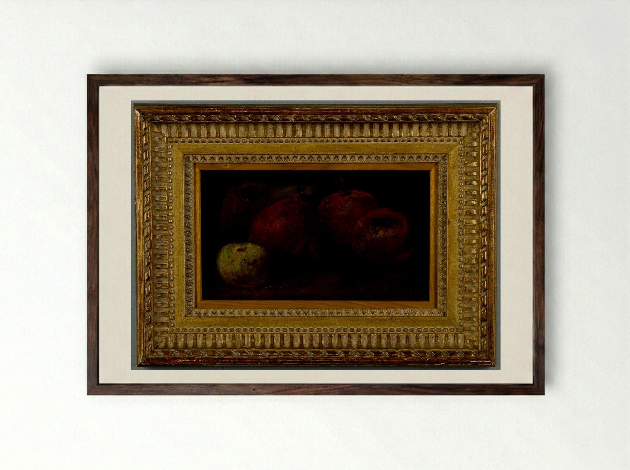 Still Life with Fruit - Gustave Courbet - Framed Print Dark Wood