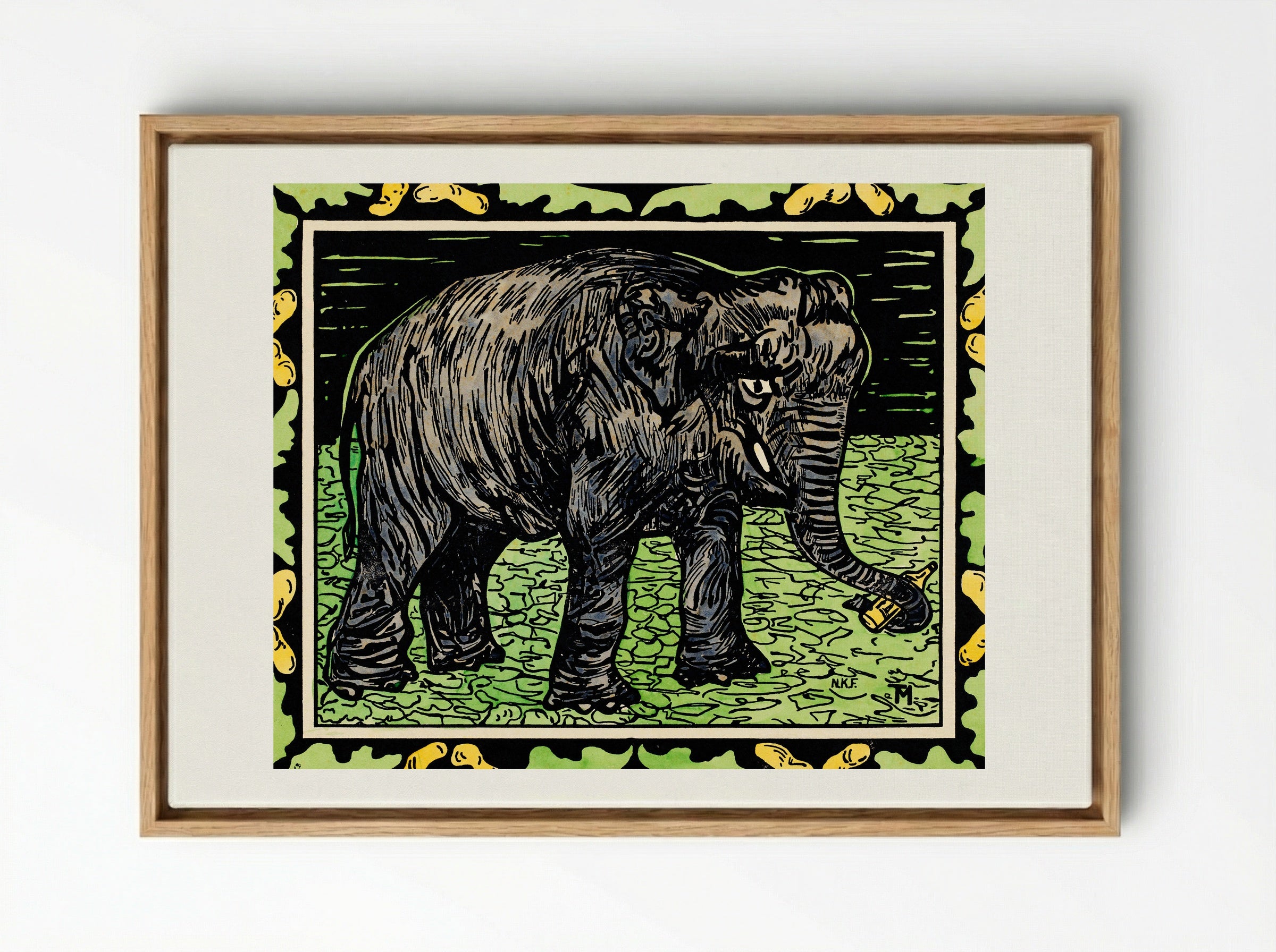 Olifant met fles (Elephant with Bottle) - Theo van Hoytema - Framed Canvas Wood