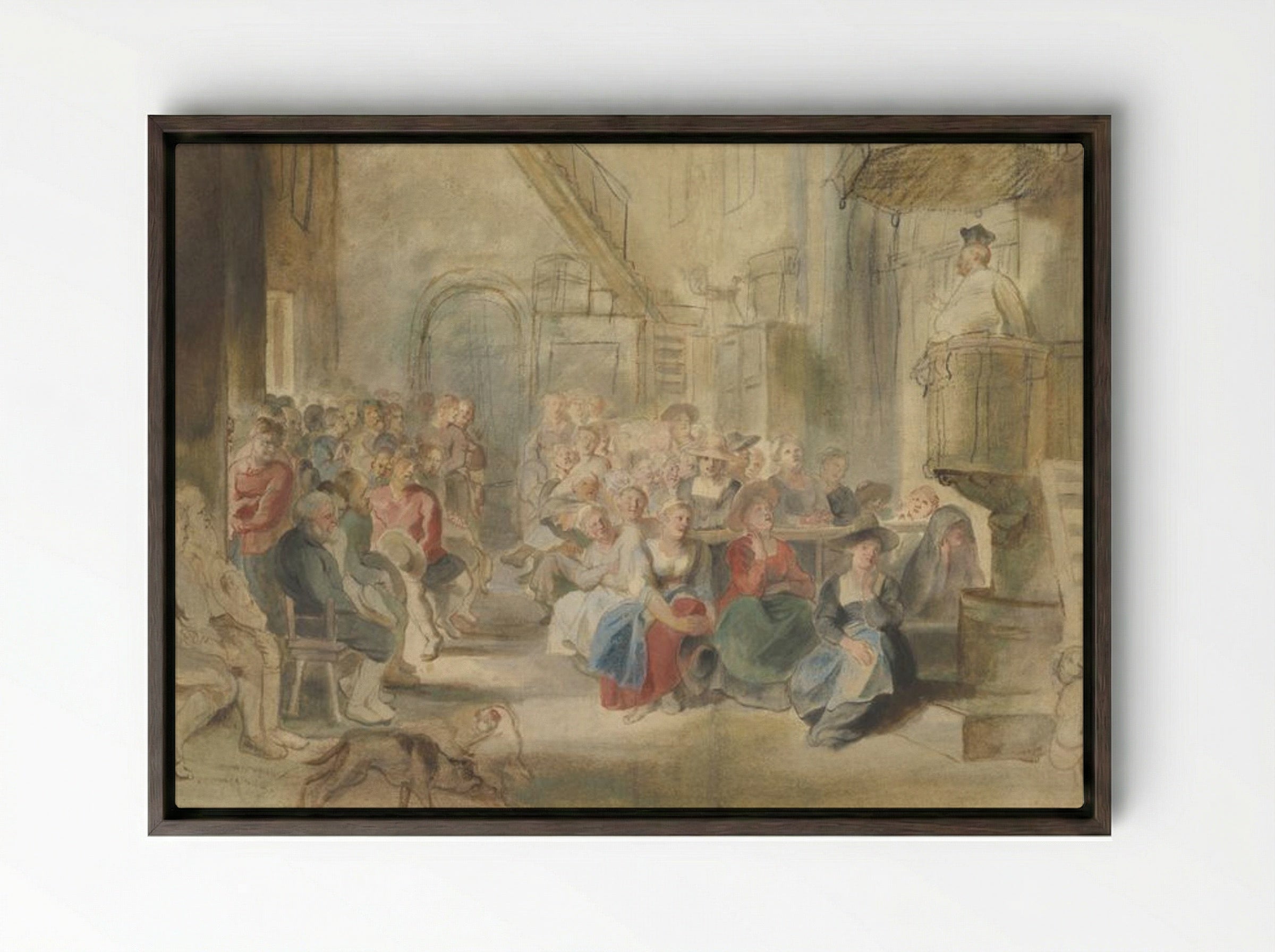 A Sermon in a Village Church - Peter Paul Rubens - Framed Canvas Dark Wood
