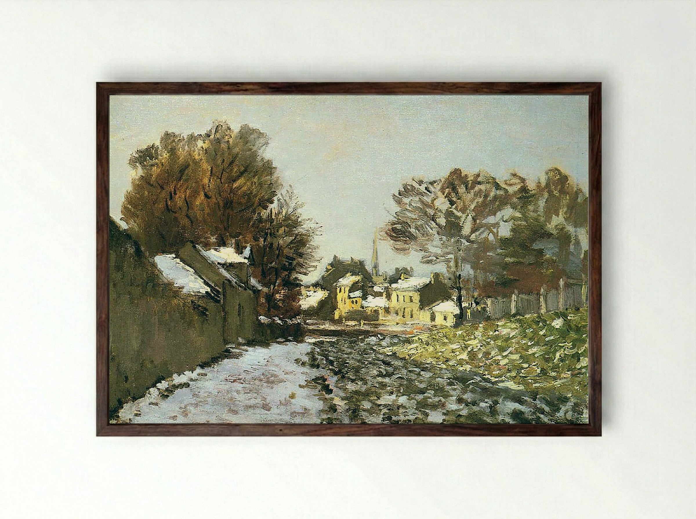 Snow at Argenteuil - Claude Monet - Framed Print Dark Wood