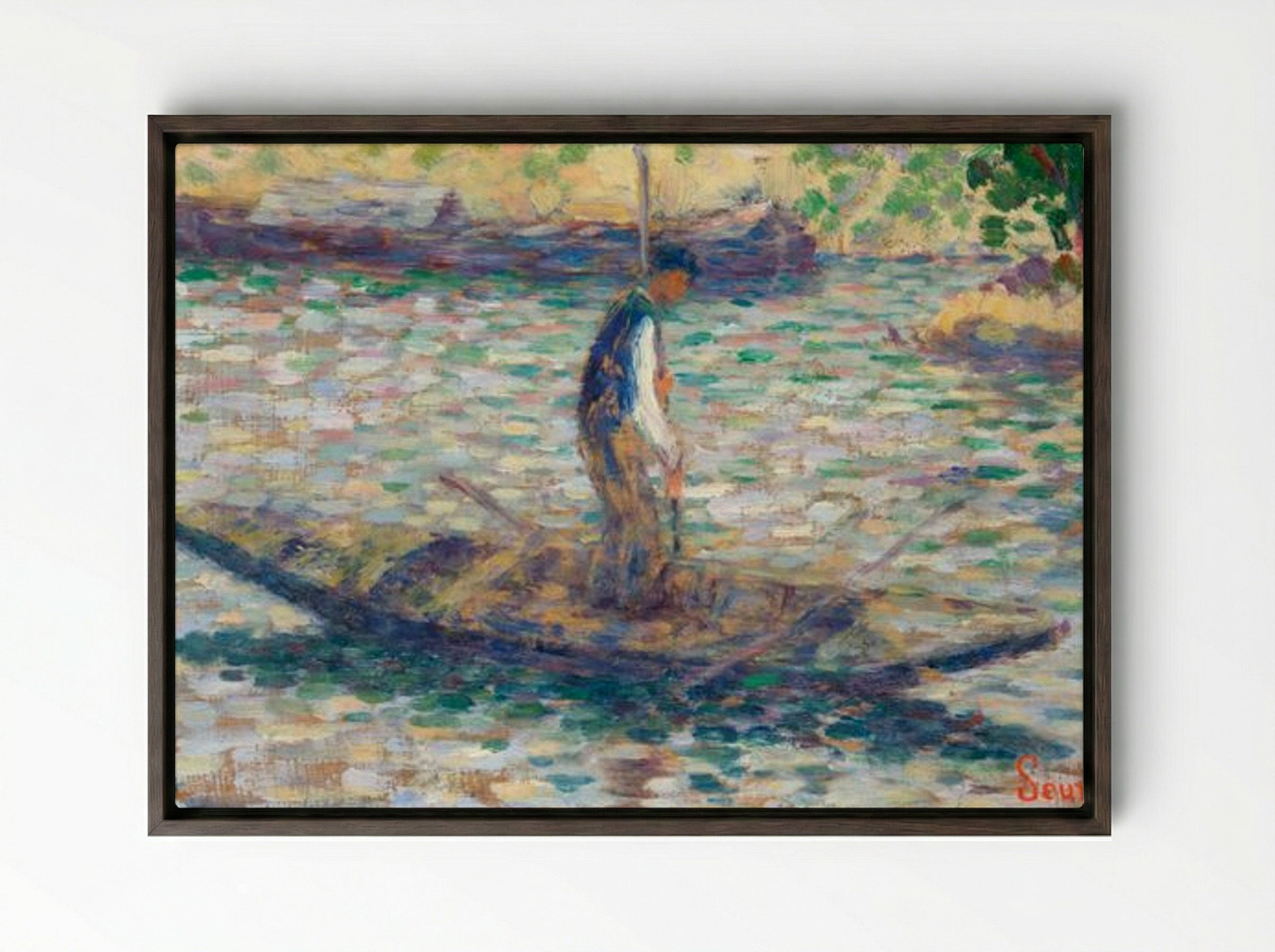 A Fisherman - Georges Seurat - Framed Canvas Dark Wood