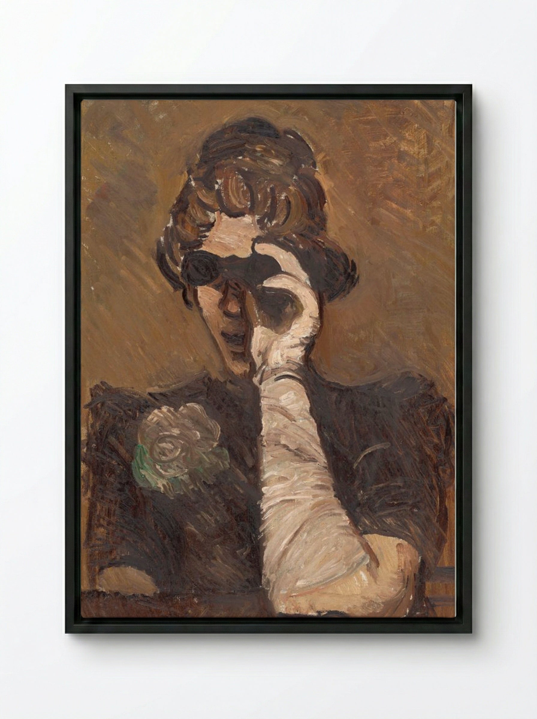 Lady with Opera Glasses - Cyprián Majerník - Framed Canvas Black
