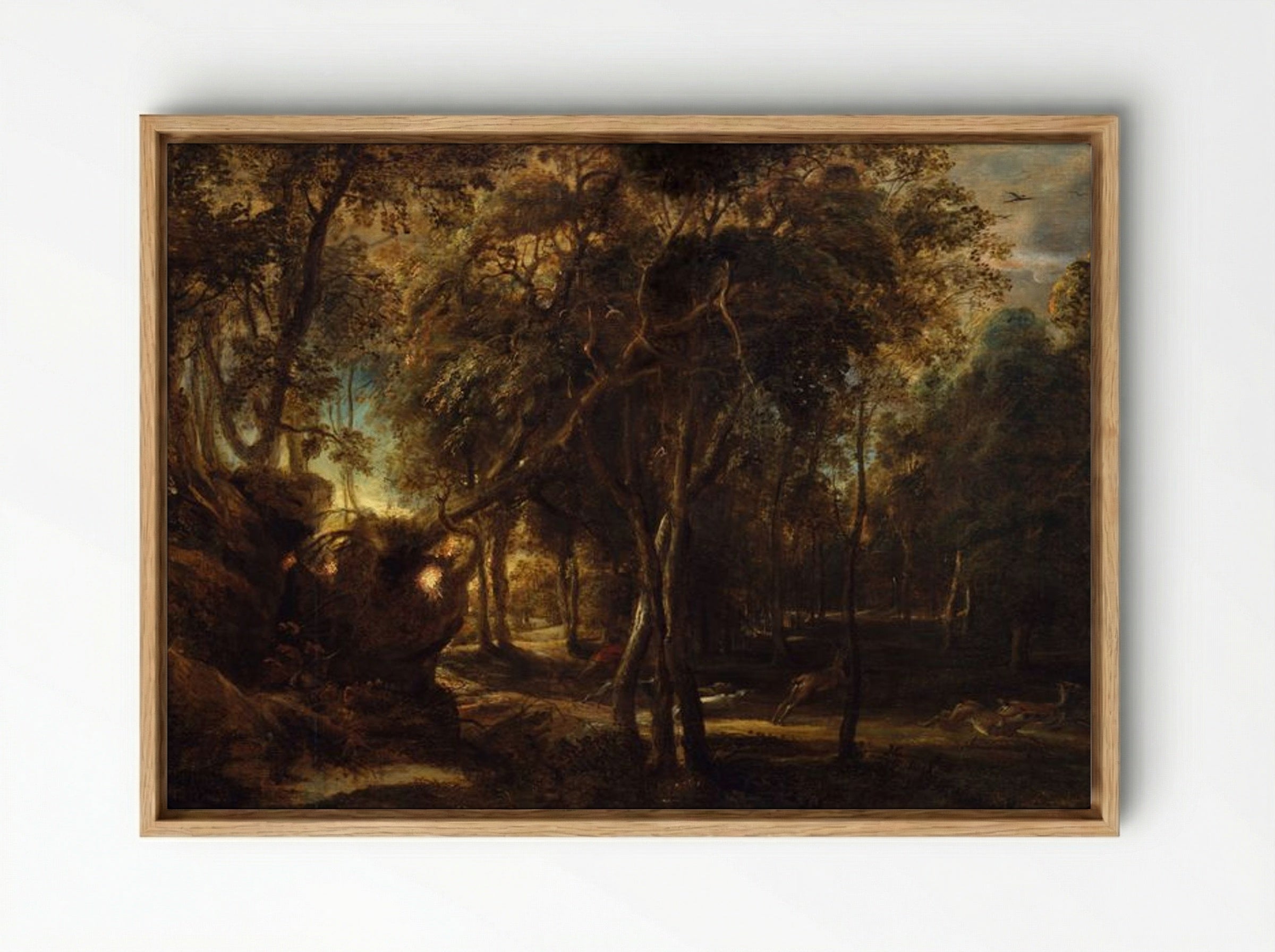 A Forest at Dawn with a Deer Hunt - Peter Paul Rubens - Framed Canvas Wood