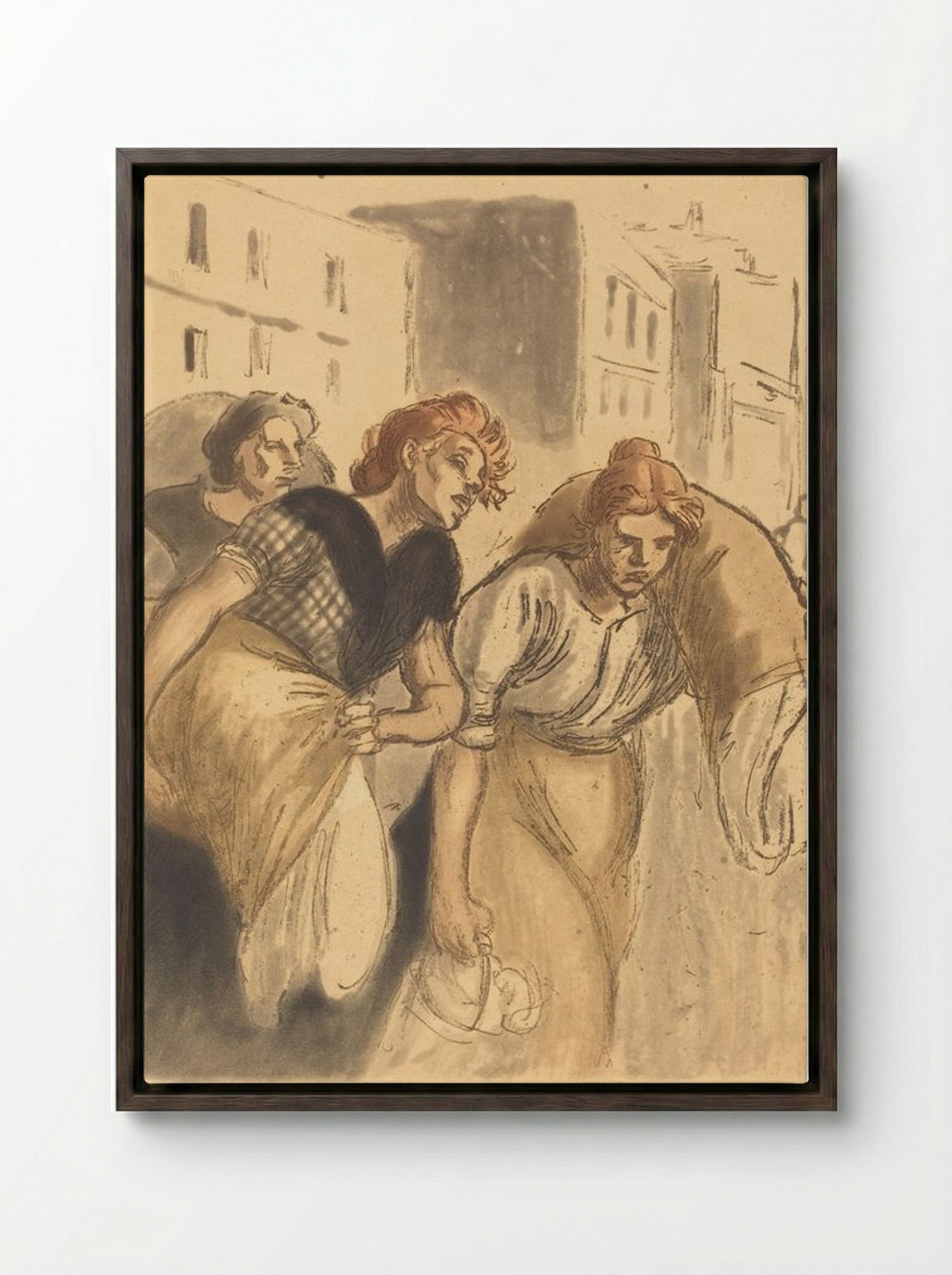 Return from the Wash House (Retour de lavoir) - Théophile Alexandre Steinlen - Framed Canvas Dark Wood