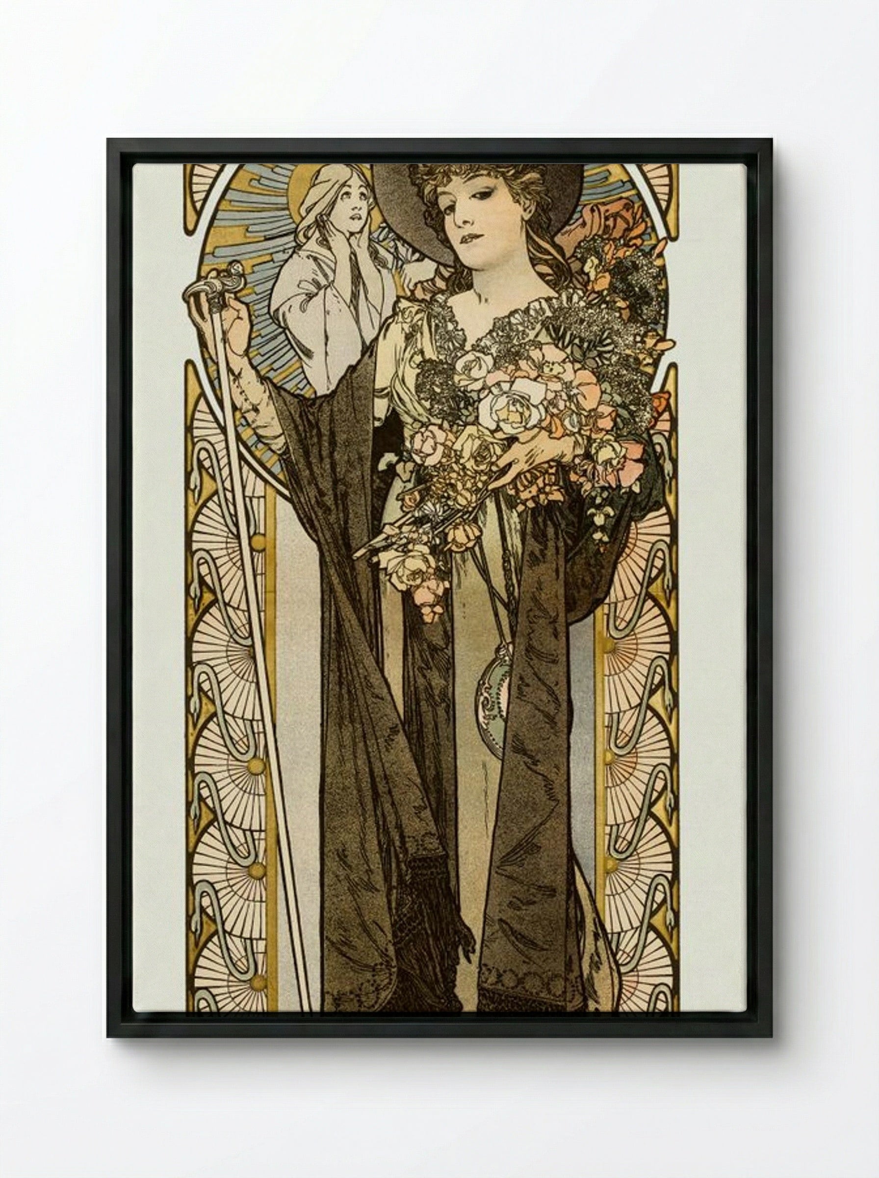 La Tosca (Sarah Bernhardt) - Alphonse Mucha - Framed Canvas Black