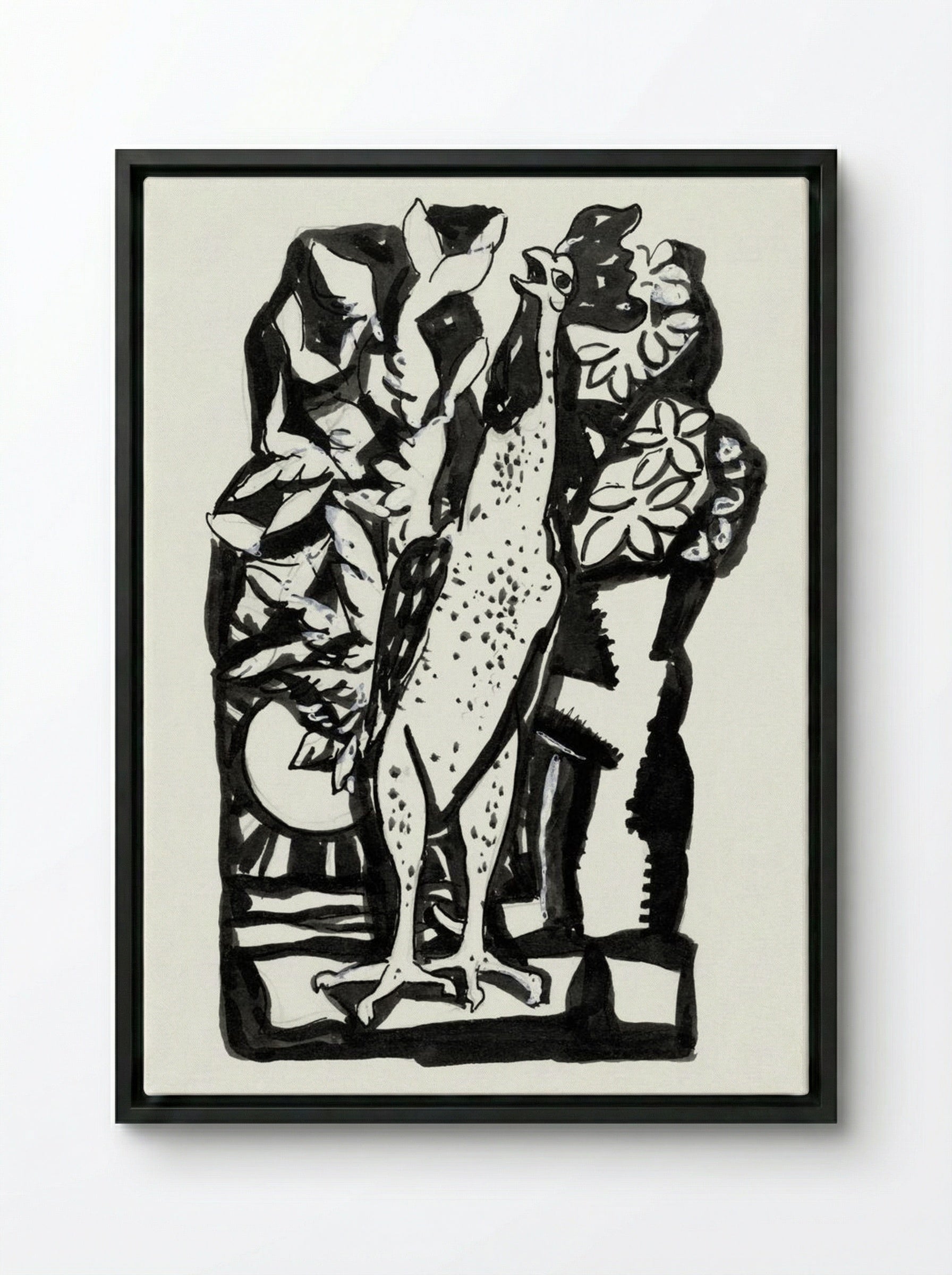 Crowing Rooster - Leo Gestel - Framed Canvas Black