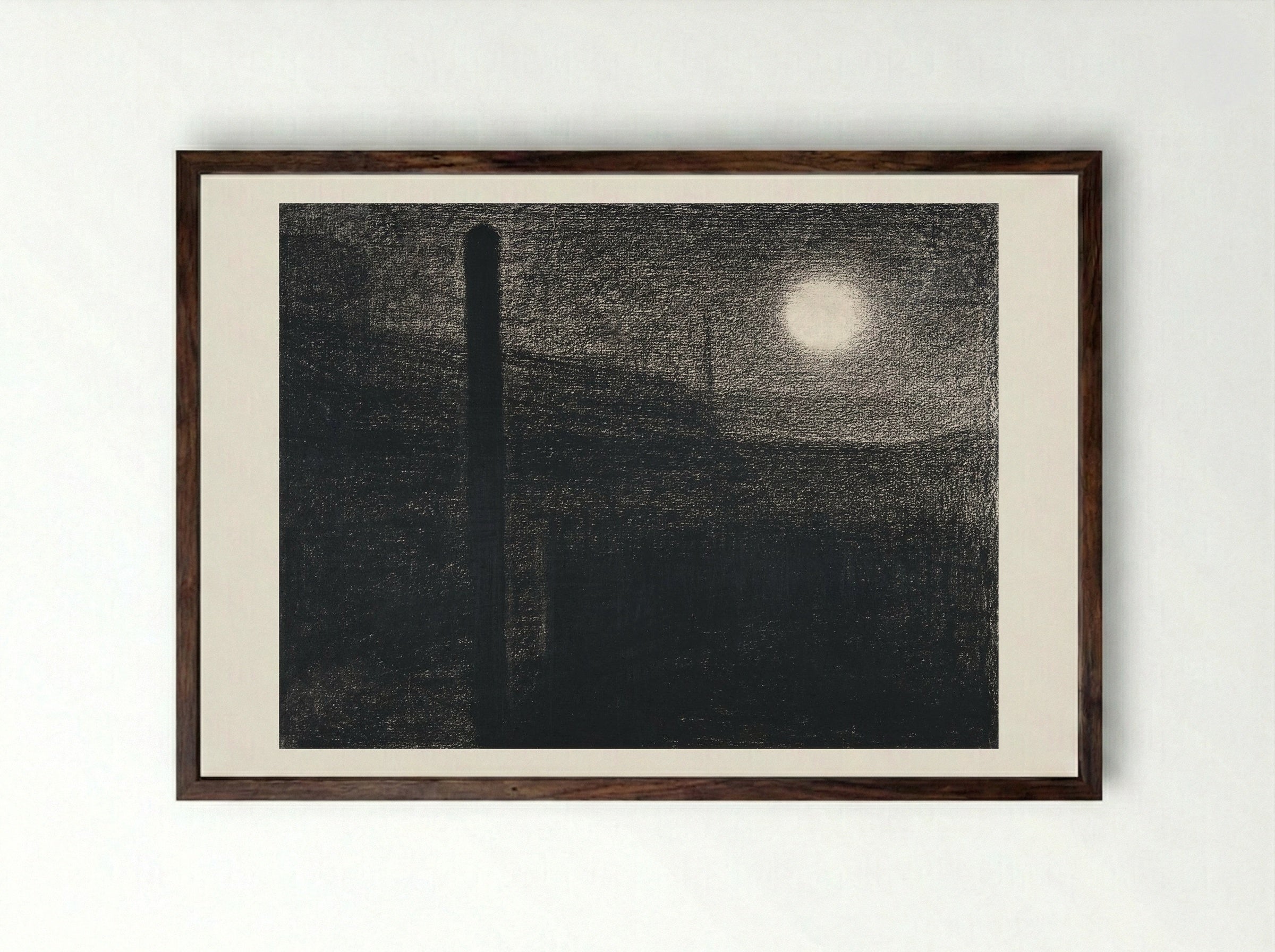 Courbevoie, Factories by Moonlight - Georges Seurat - Framed Print Dark Wood