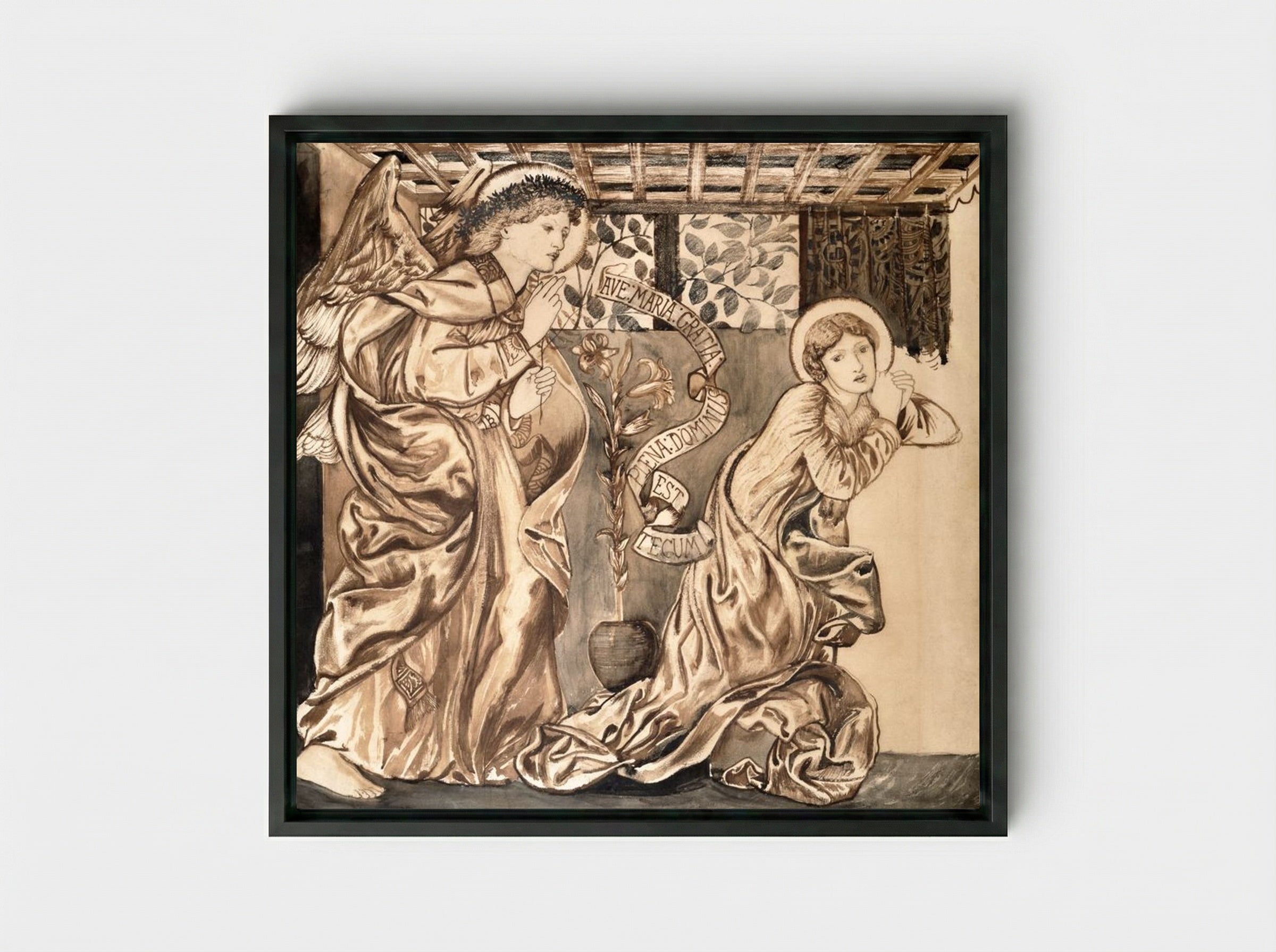 The Annunciation - Edward Burne-Jones - Framed Canvas Black