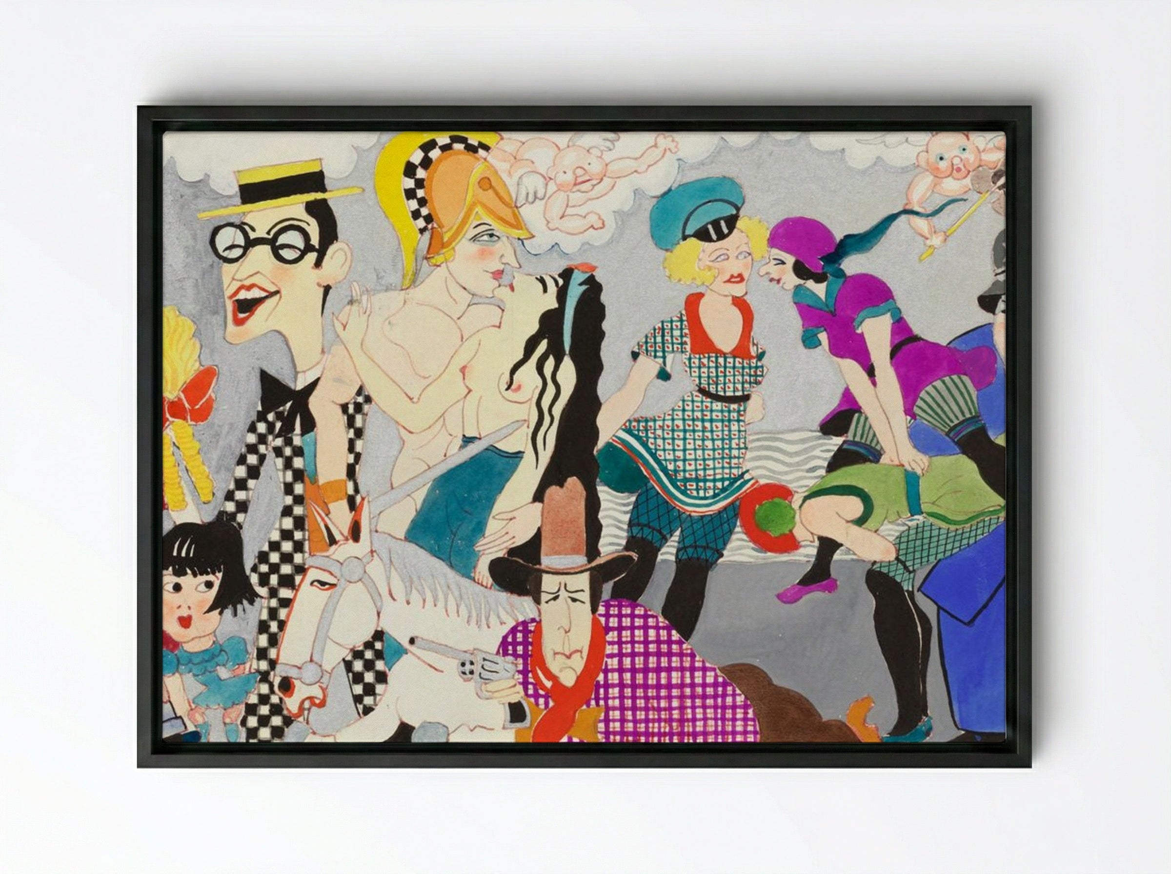 Study for Wilshire Bowl Restaurant Mural No. 2 - John Decker - Framed Canvas Black