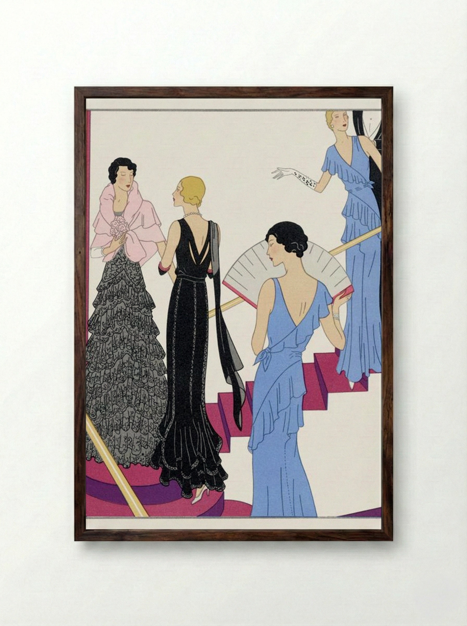 Lace Evening Dress with a Moire Cape - Redfern Ltd. - Framed Print Dark Wood