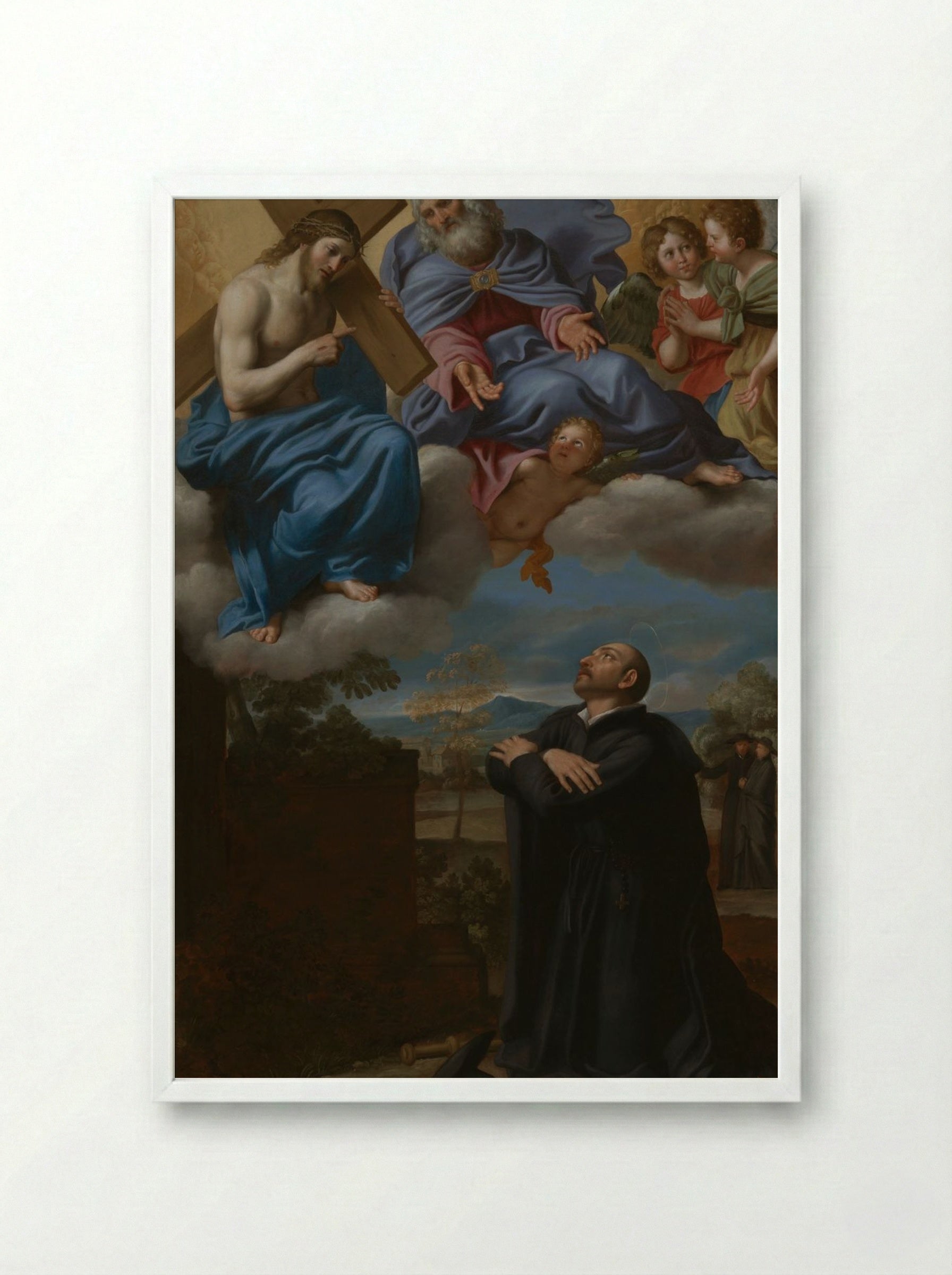 Saint Ignatius of Loyola's Vision of Christ and God the Father at La Storta - Domenichino (Domenico Zampieri) - Framed Print White