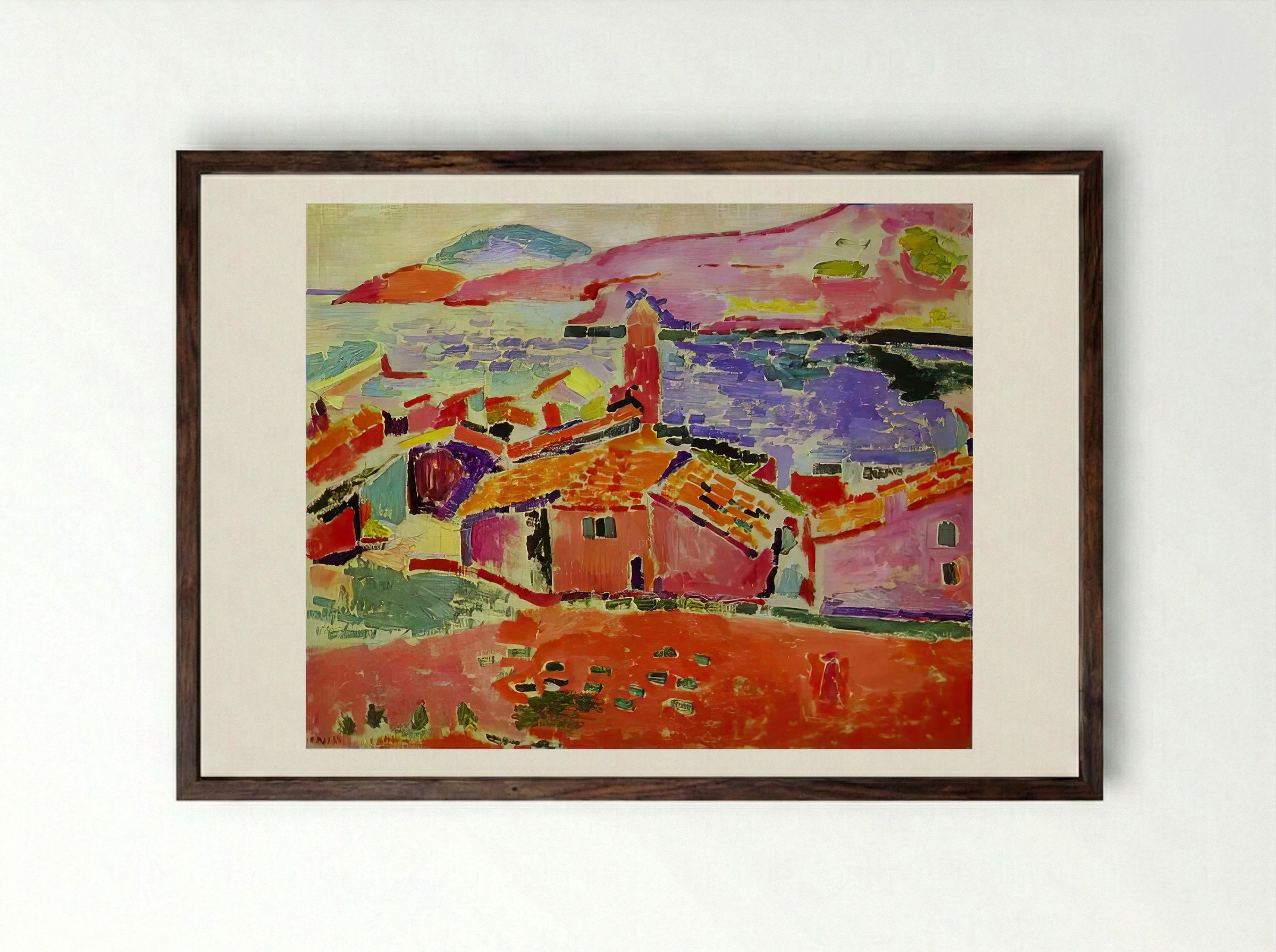 View of Collioure by Henri Matisse – Fauvist Seaside Landscape Print - Framed Print Dark Wood