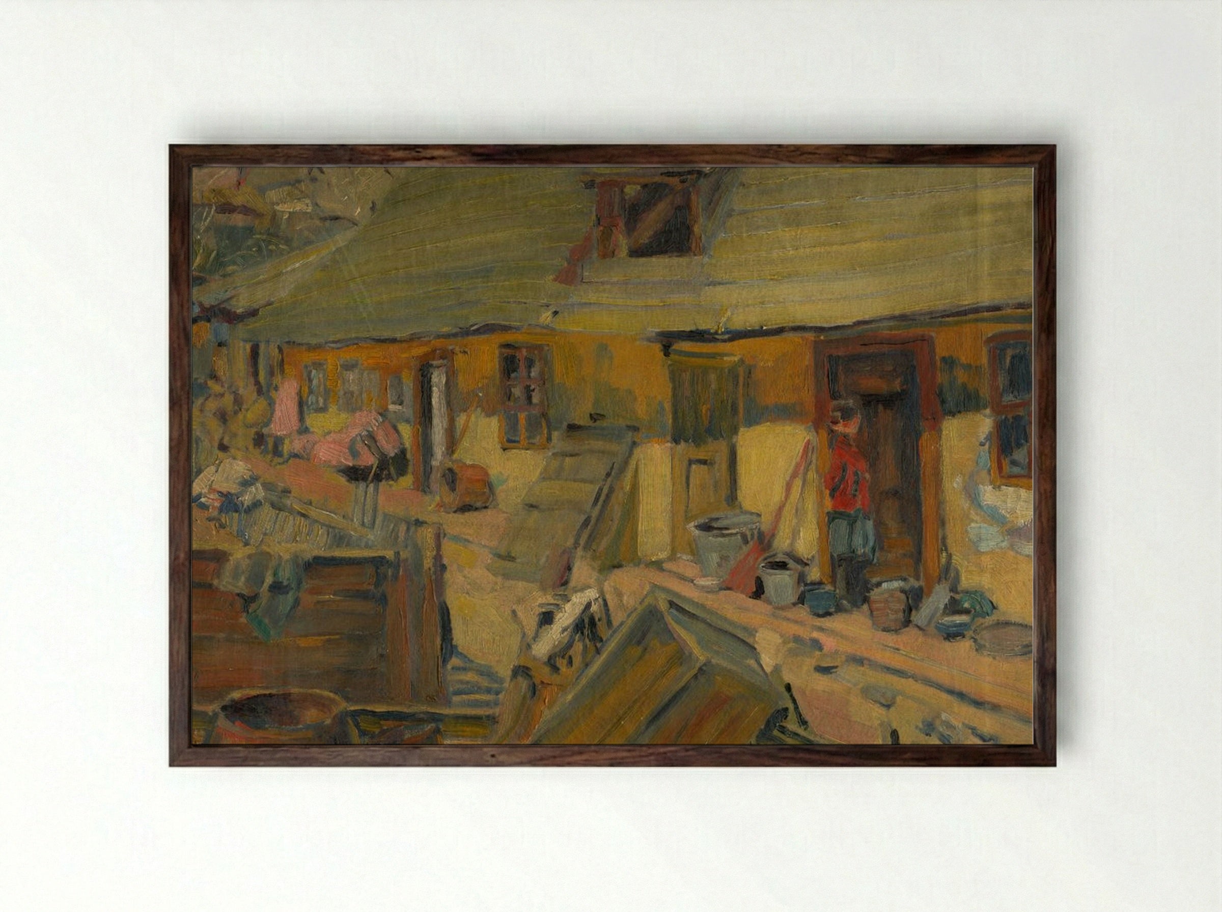 Peasant Yard - Konstantin Bauer - Framed Print Dark Wood