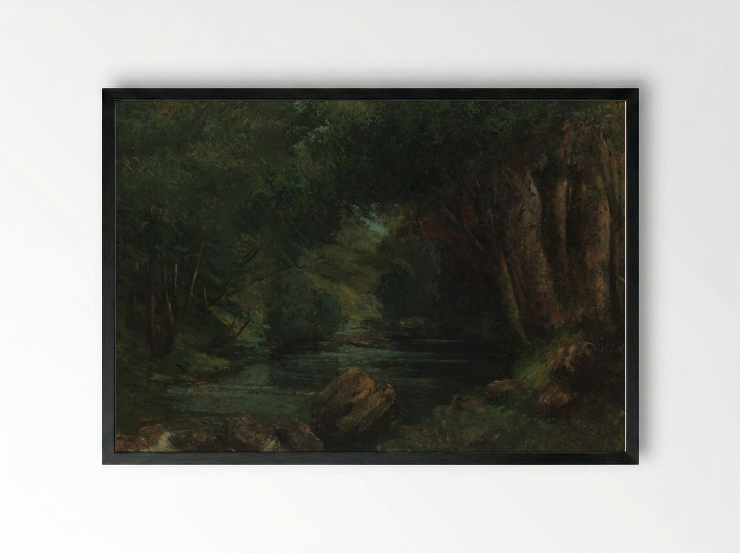 A Brook in the Forest - Gustave Courbet - Framed Print Black