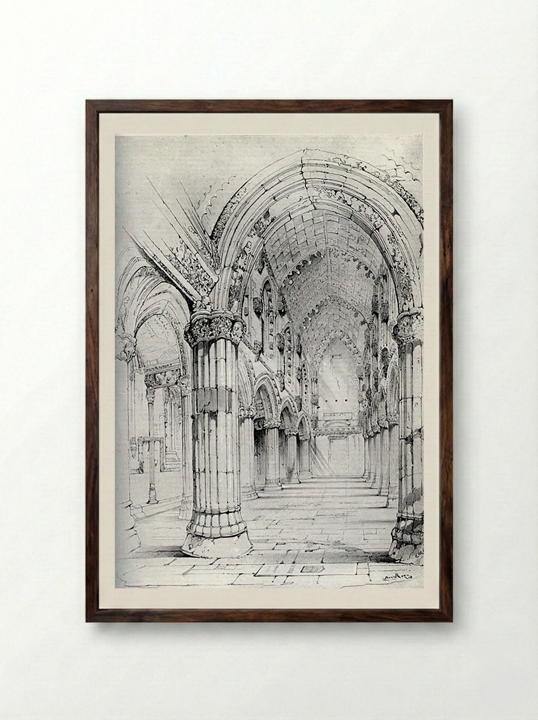 Interior View of Roslin Chapel - Fine Art Print - Framed Print Dark Wood