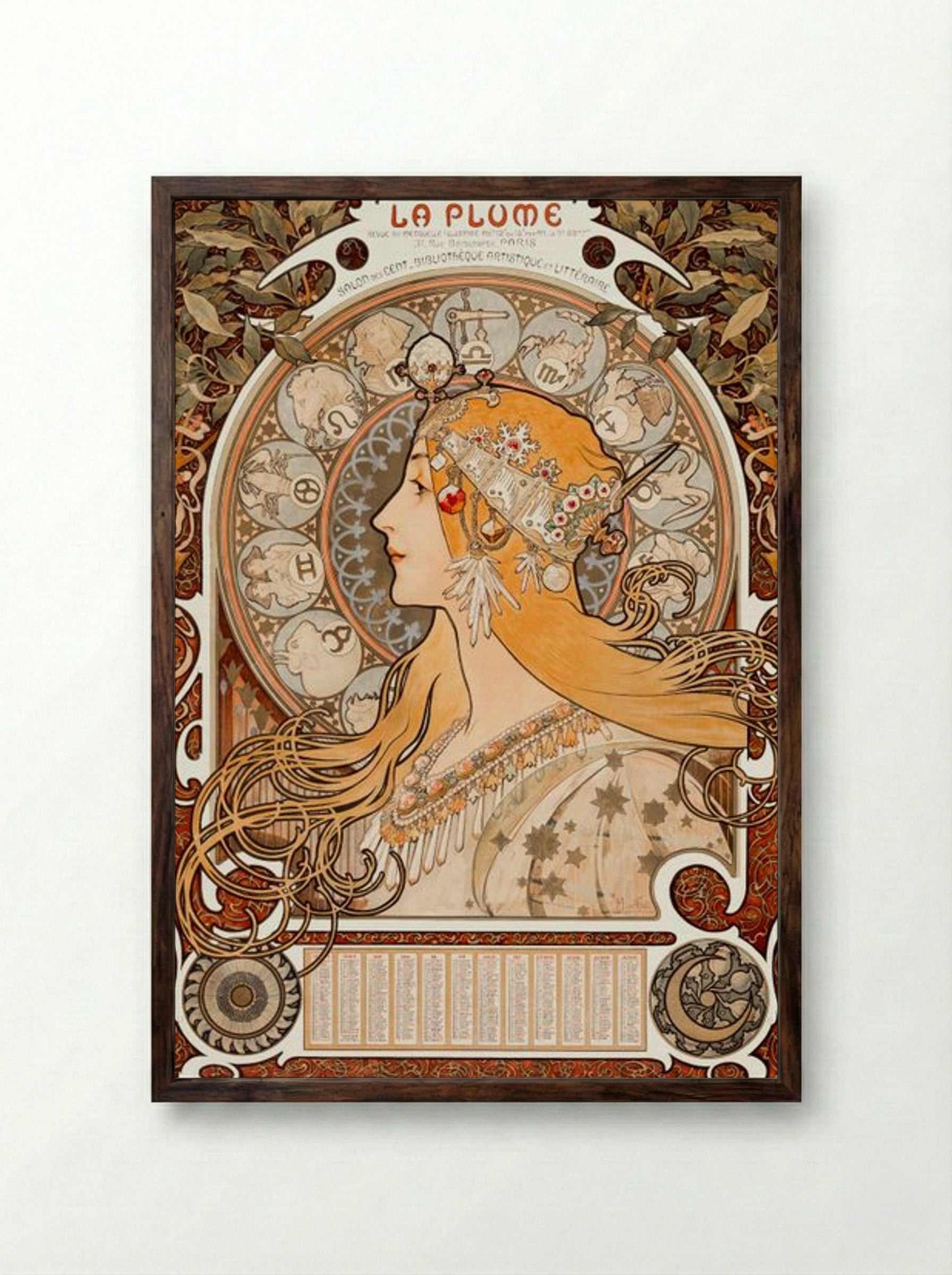 Zodiaque (La Plume) - Alphonse Mucha - Framed Print Dark Wood