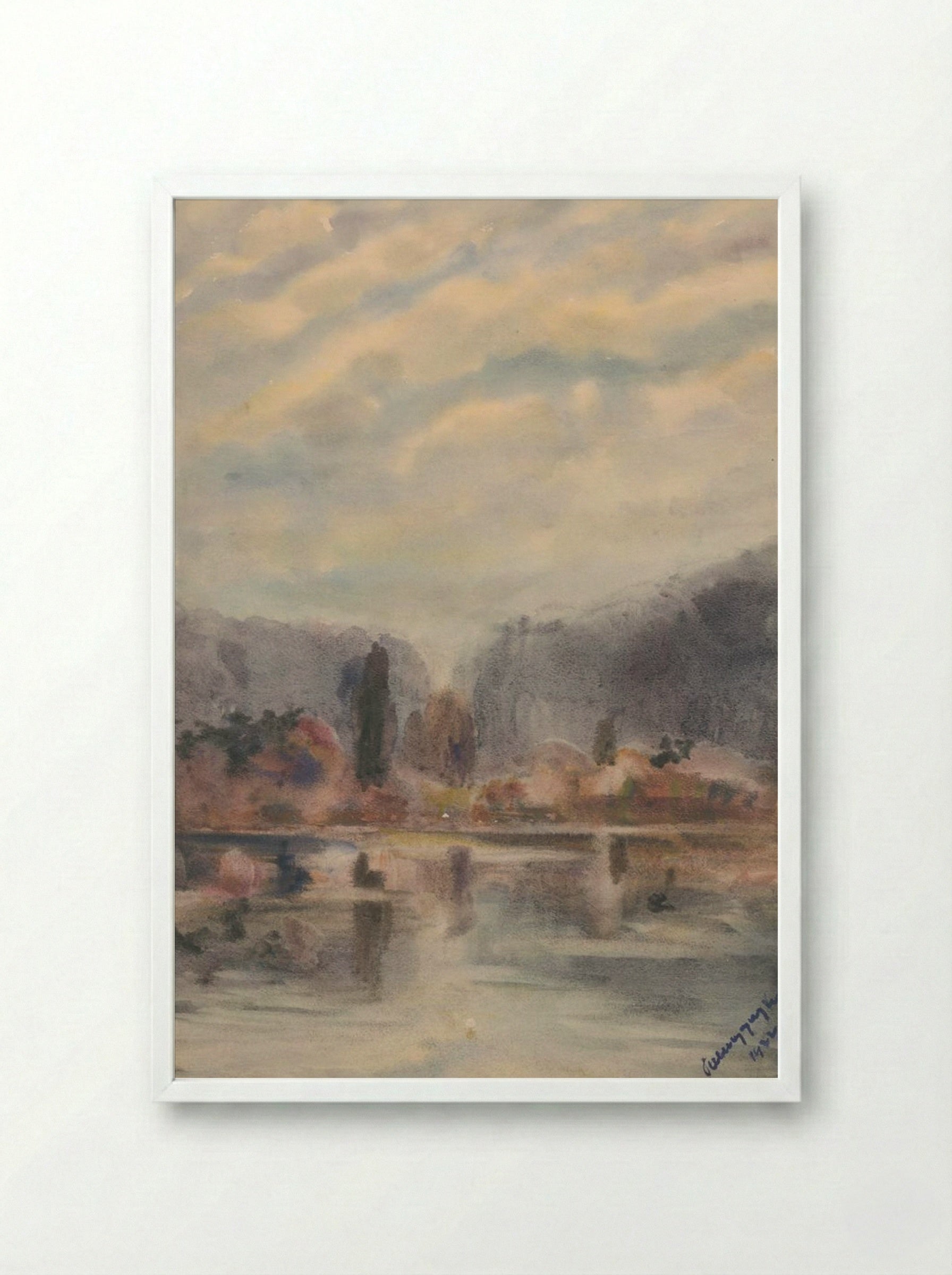 Twilight at a Pond - Zolo Palugyay - Framed Print White