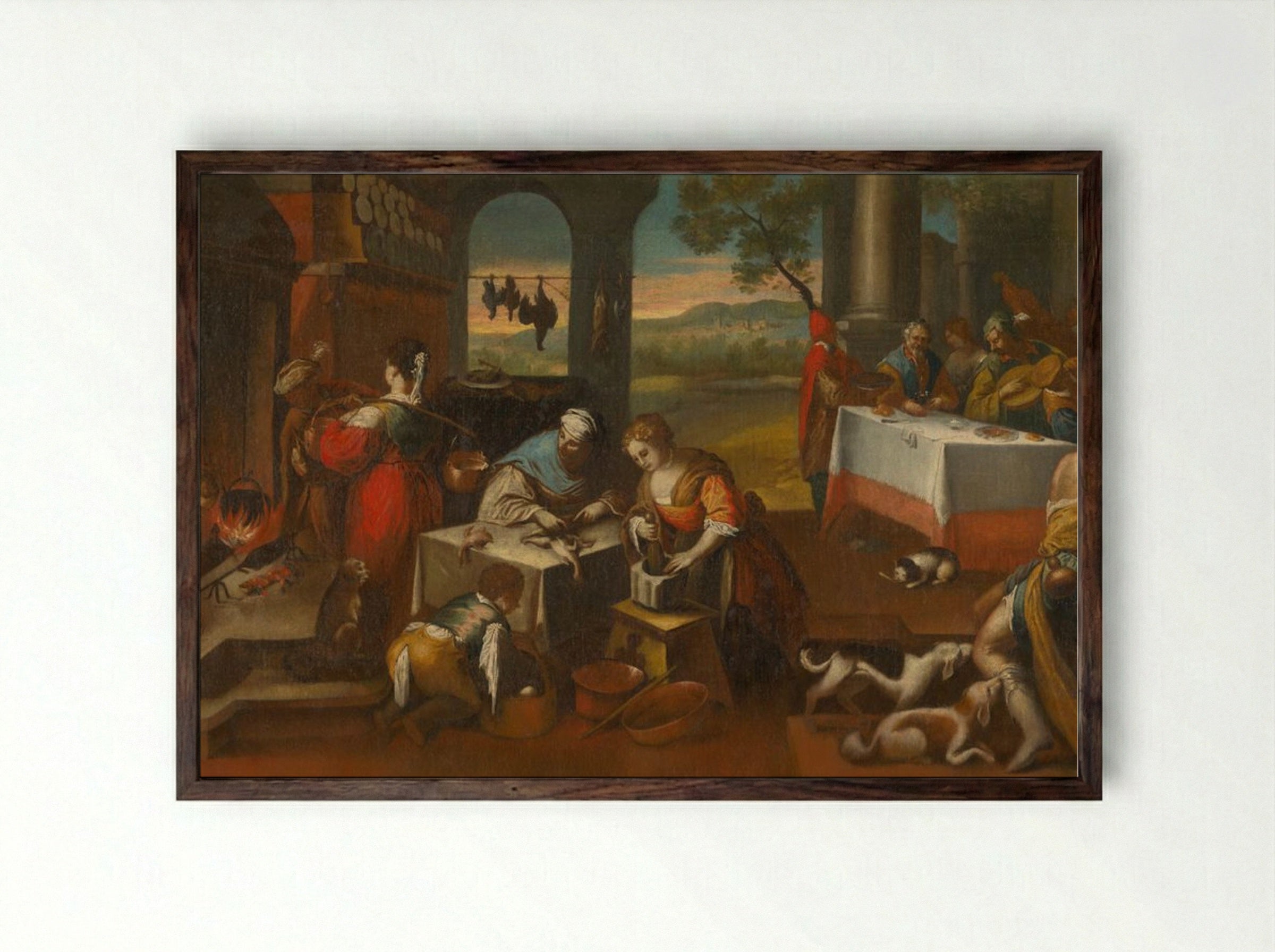 Kitchen Scene - Vincenzo Campi - Framed Print Dark Wood