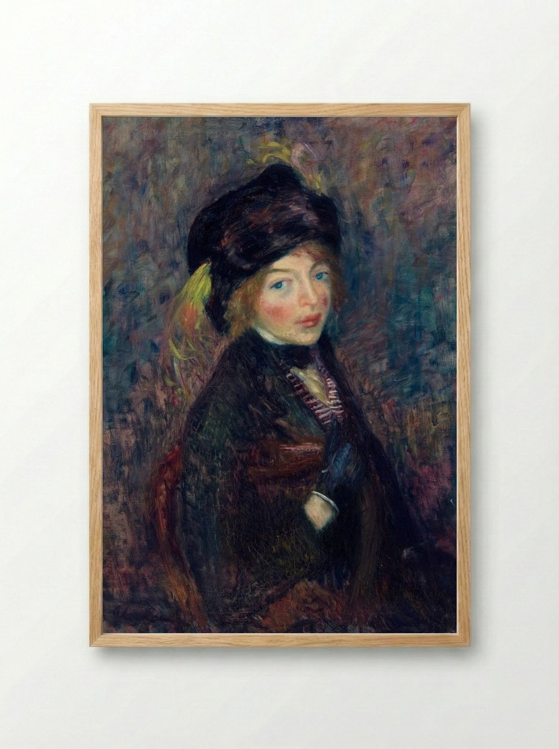 Head of Girl, Feather in Turban - William James Glackens - Framed Print Wood