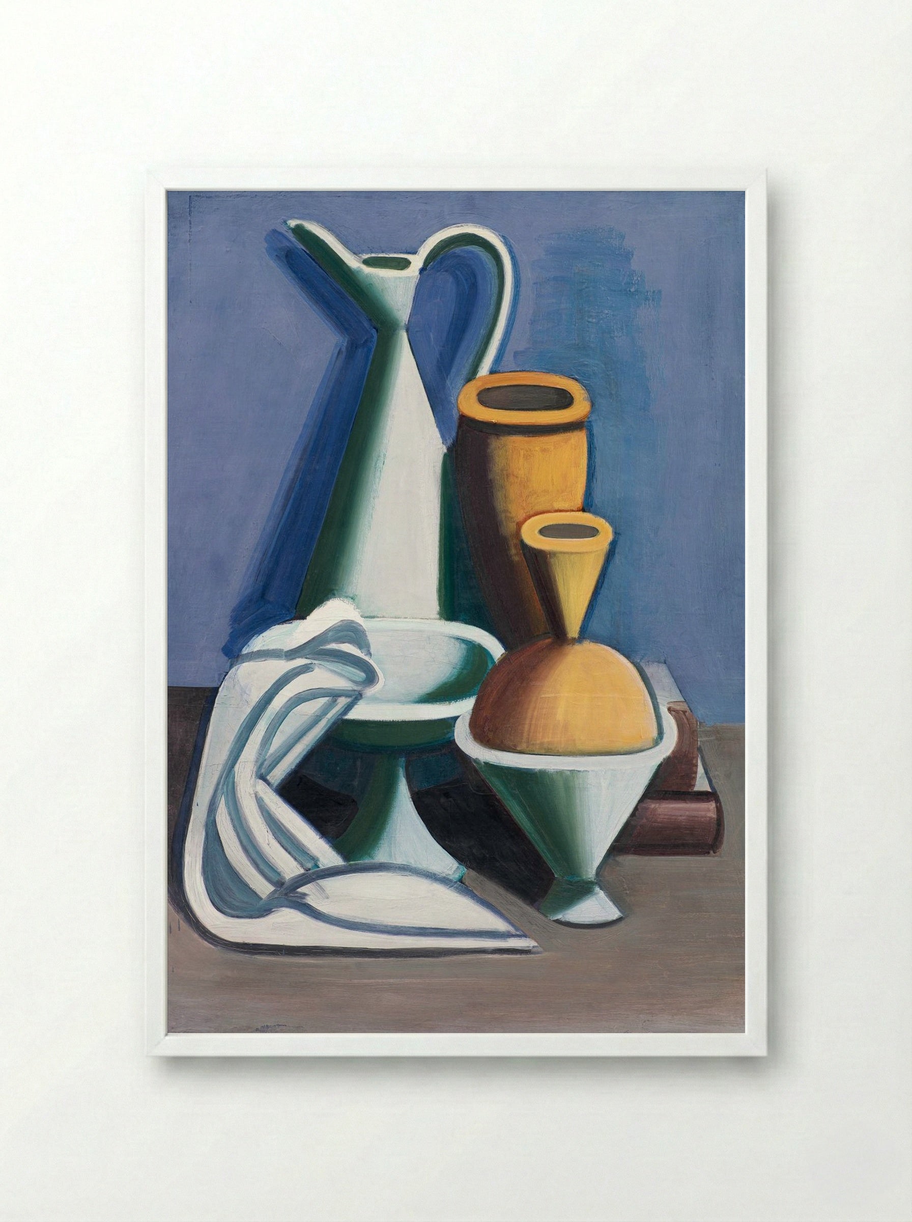Arrangement with Watering Can, Towel and Jars - Vilhelm Lundstrøm - Framed Print White