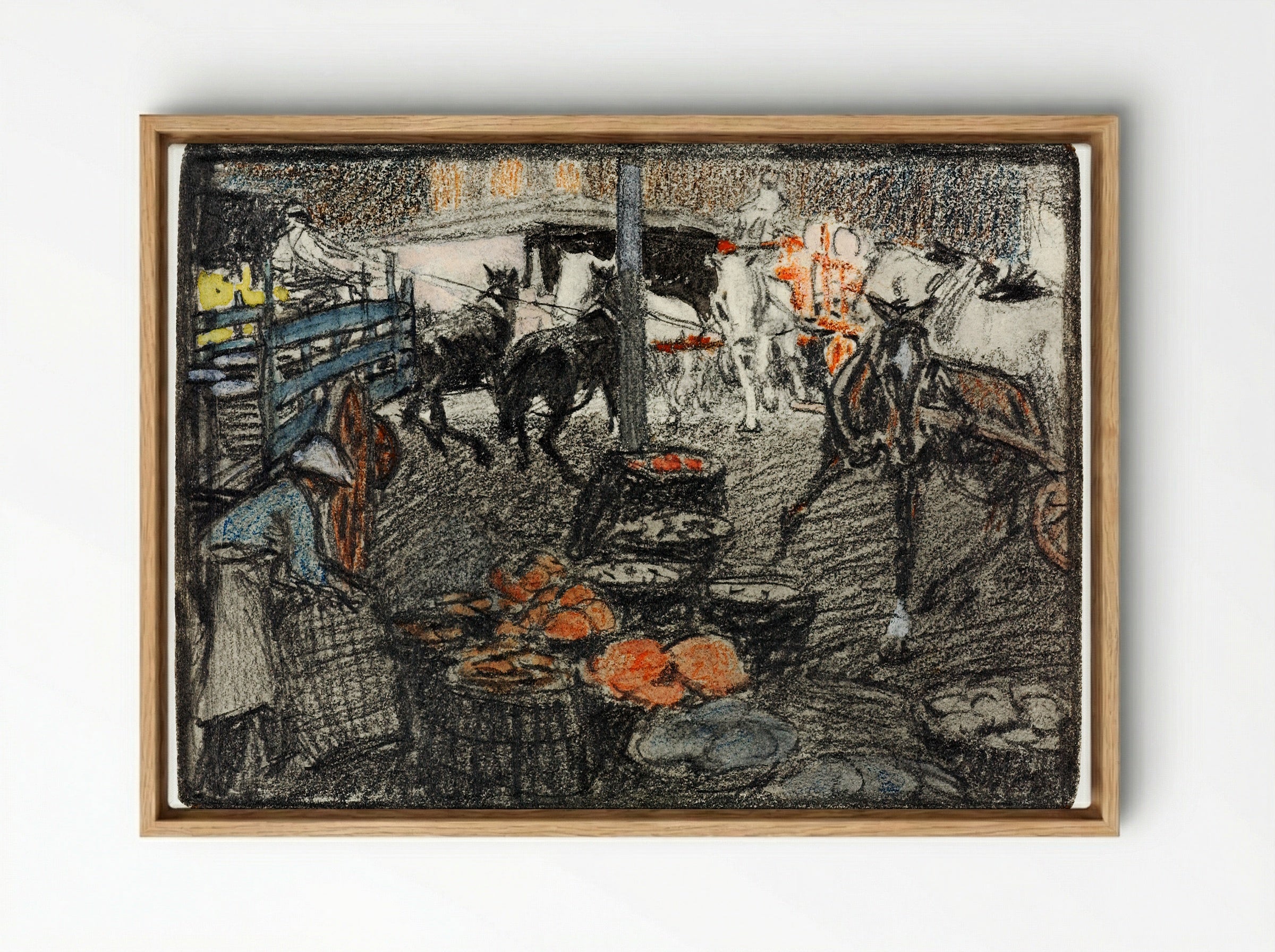 A Busy Market Scene - Edward Penfield - Framed Canvas Wood