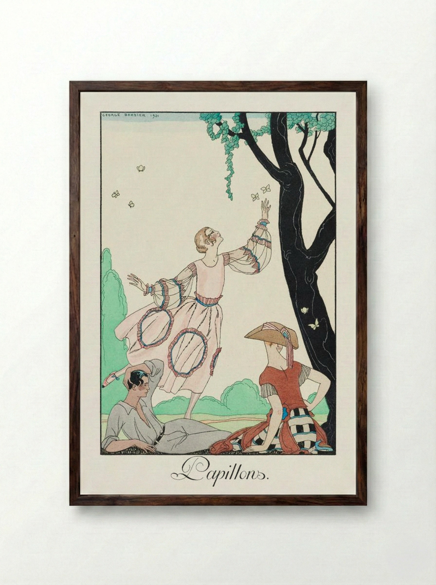 Papillons - George Barbier - Framed Print Dark Wood