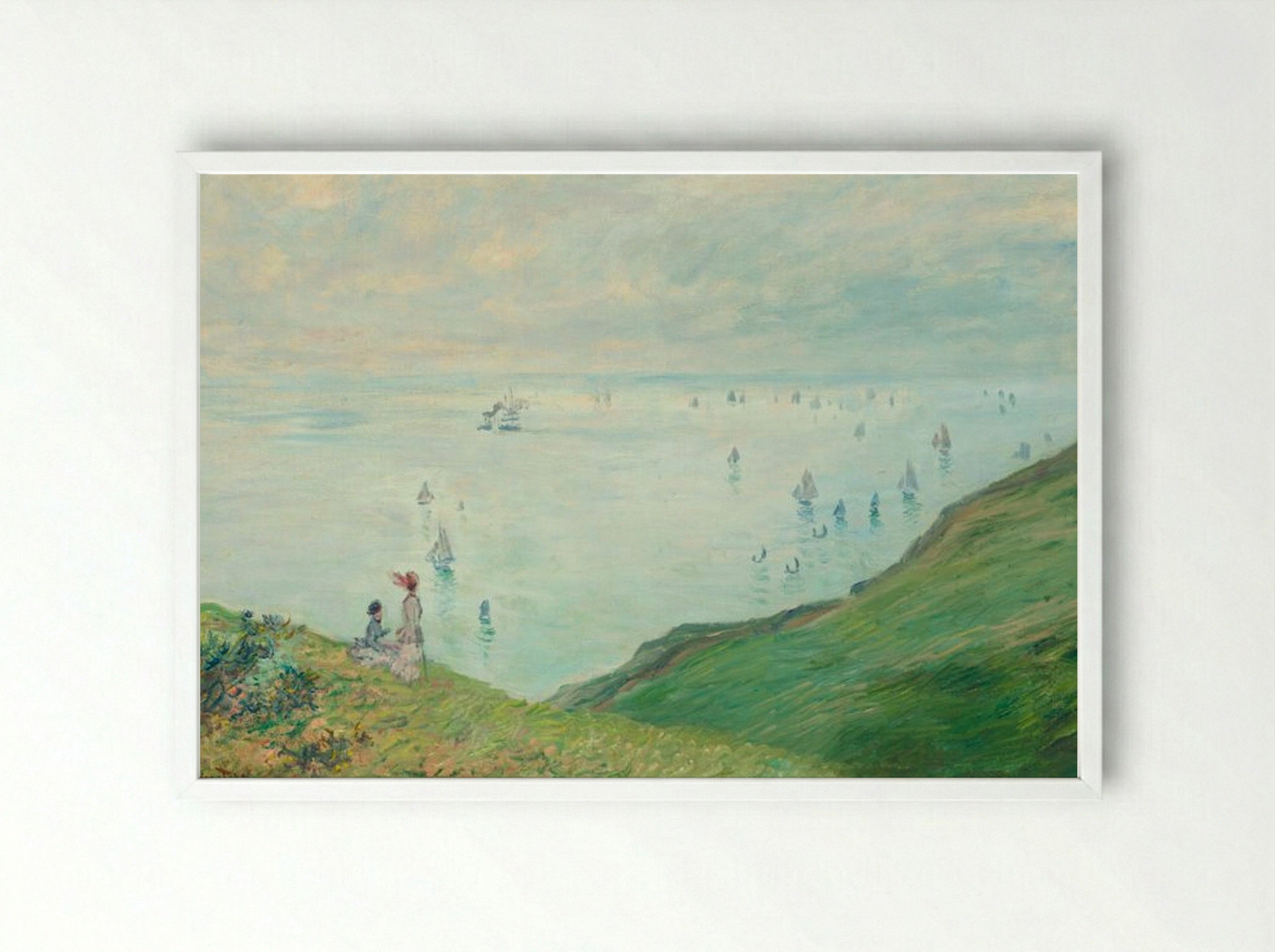 Cliffs at Pourville - Claude Monet - Framed Print White