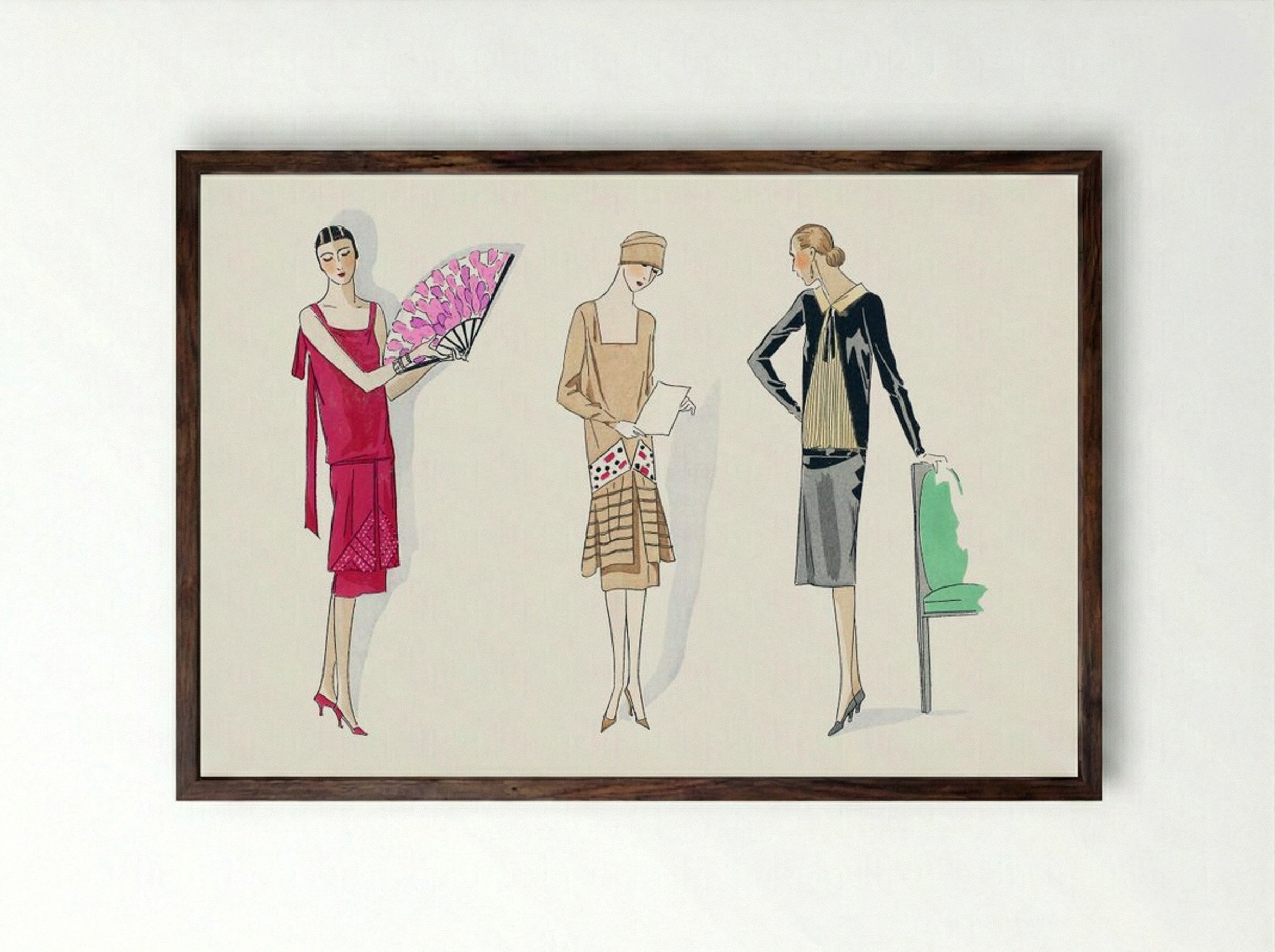 Three Dresses, 1926 - Bernard et Armand - Framed Print Dark Wood