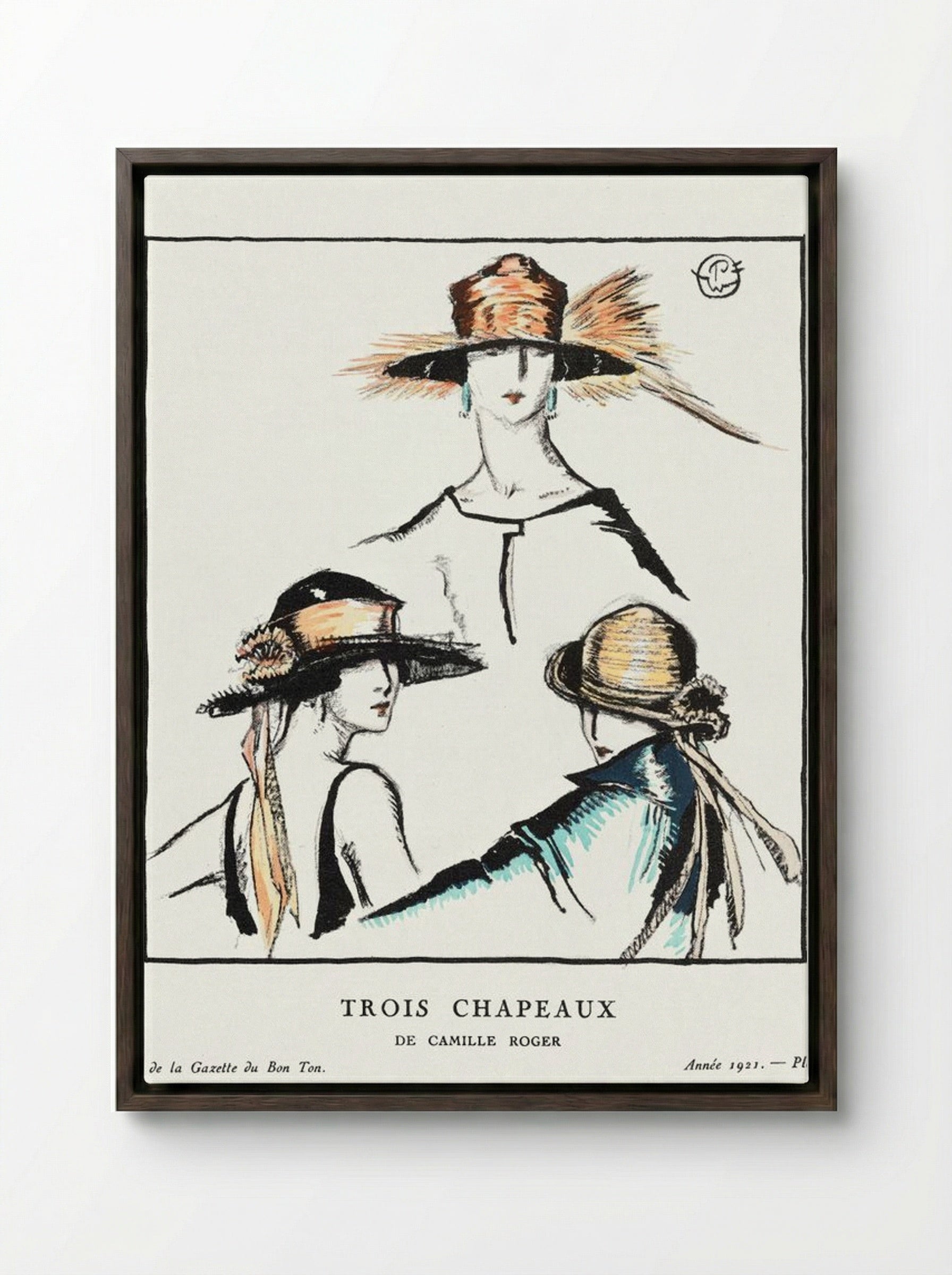 Trois Chapeaux (Three Hats) - Porter Woodruff - Framed Canvas Dark Wood