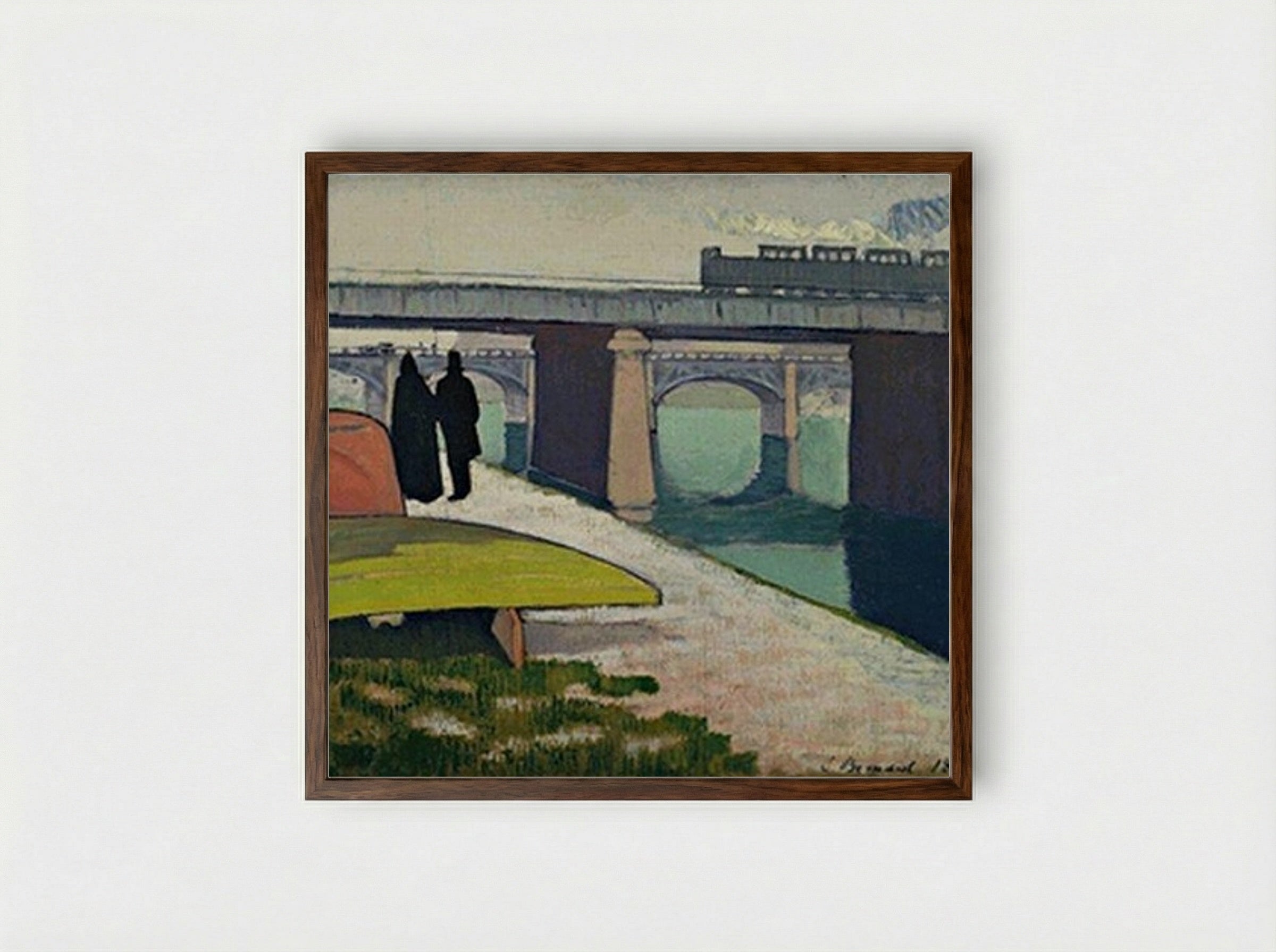 Iron Bridges at Asnières - Émile Bernard - Framed Print Dark Wood