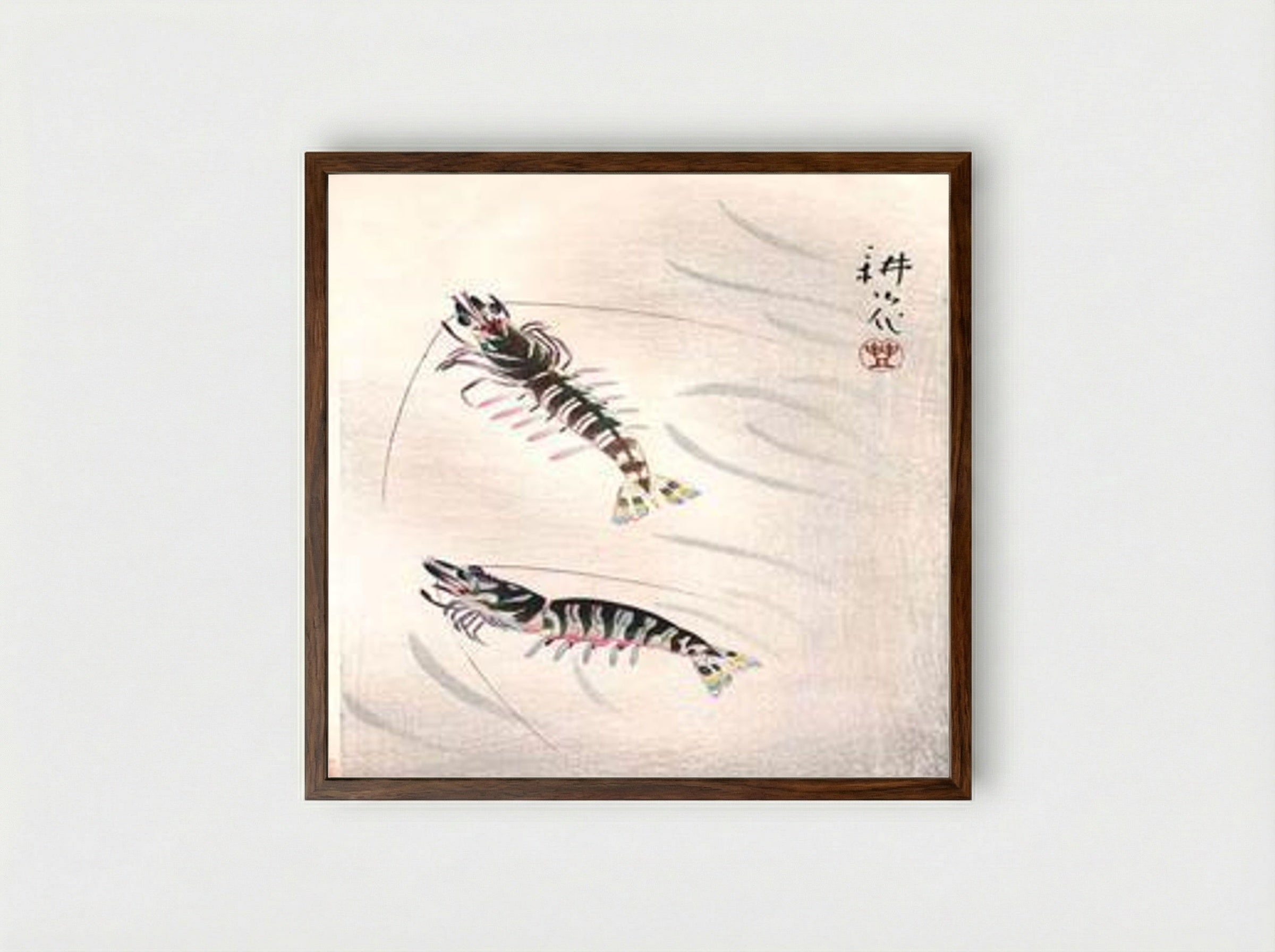 Two Prawns - Yamamura Toyonari - Framed Print Dark Wood