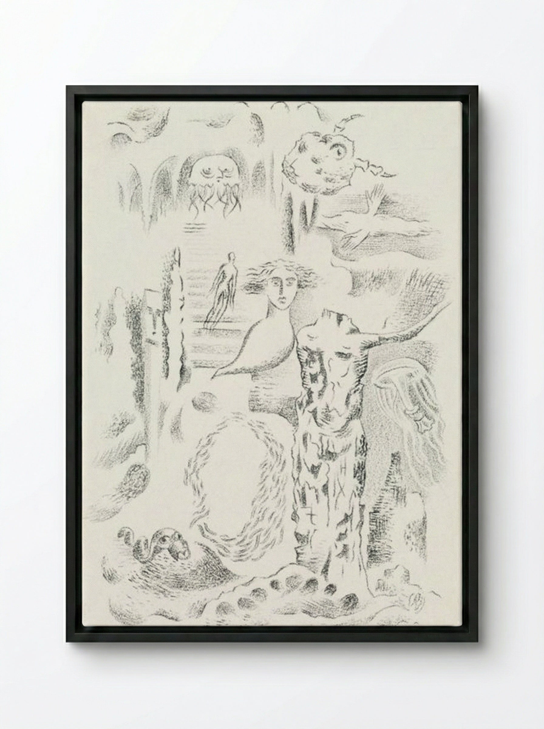 Design for Urne Buriall – Ghosts - Paul Nash - Framed Canvas Black