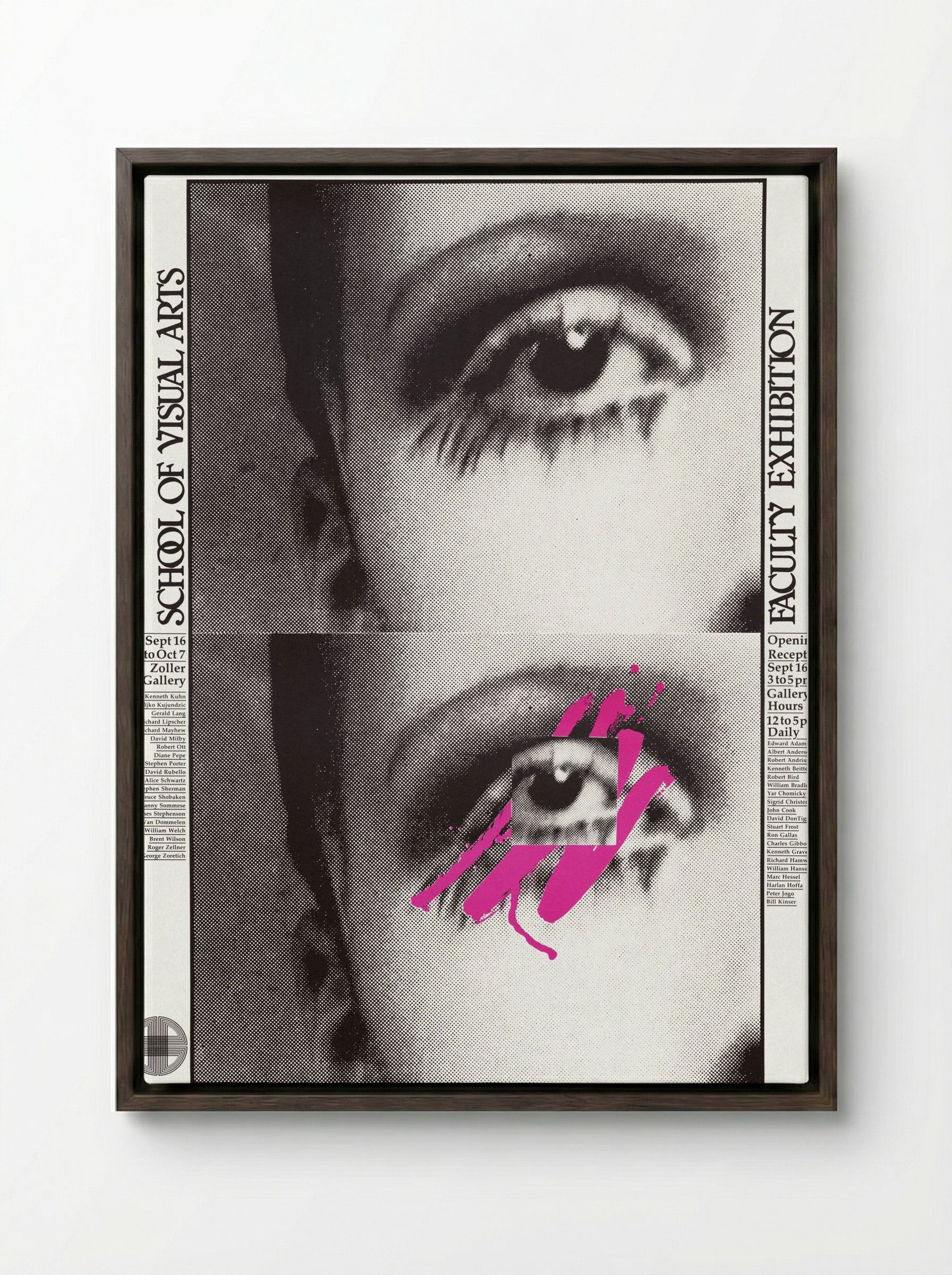 School of Visual Arts Faculty Exhibition Poster - Fine Art Print - Framed Canvas Dark Wood