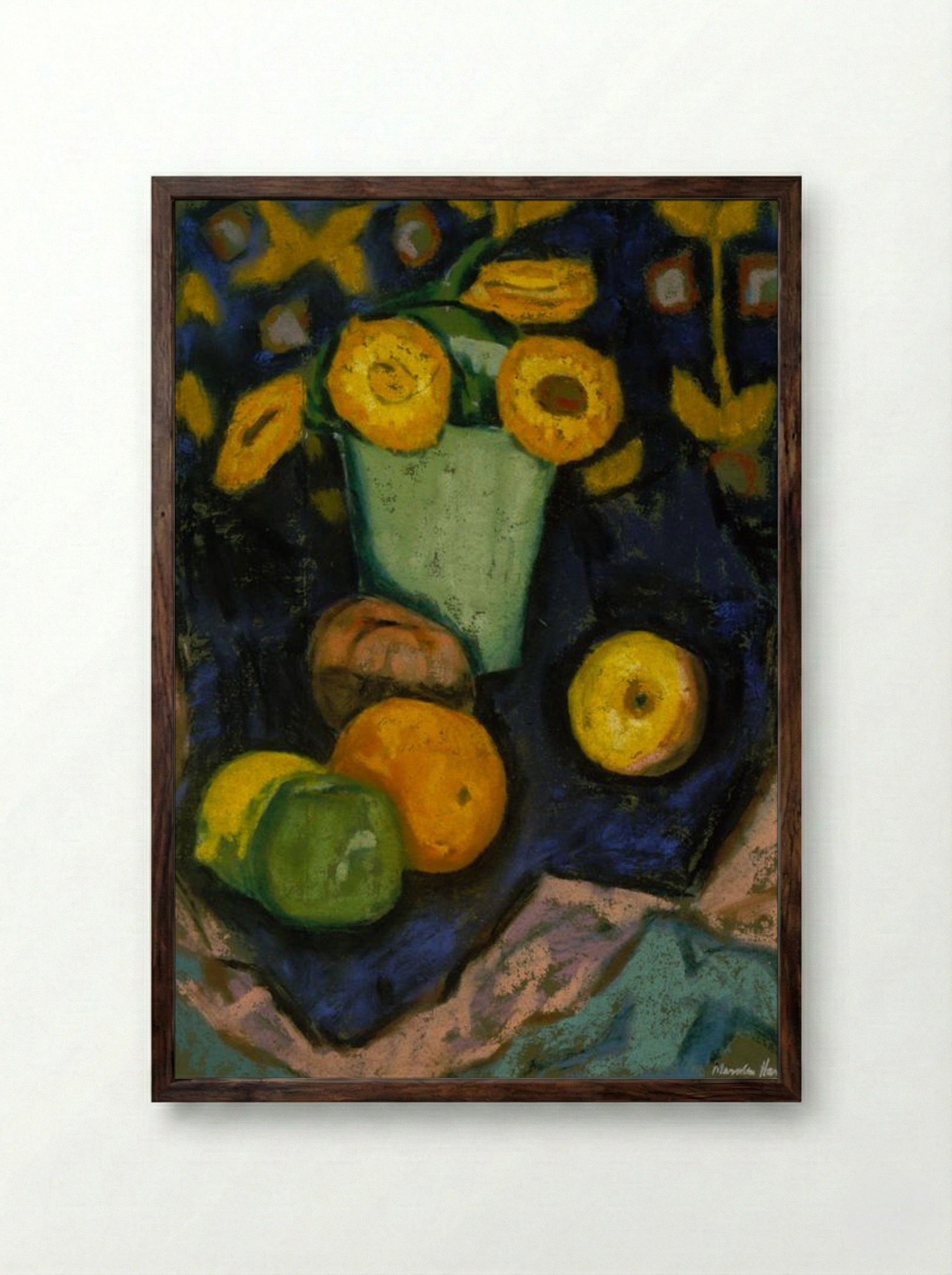 Still Life (Flowers and Fruit) - Marsden Hartley - Framed Print Dark Wood