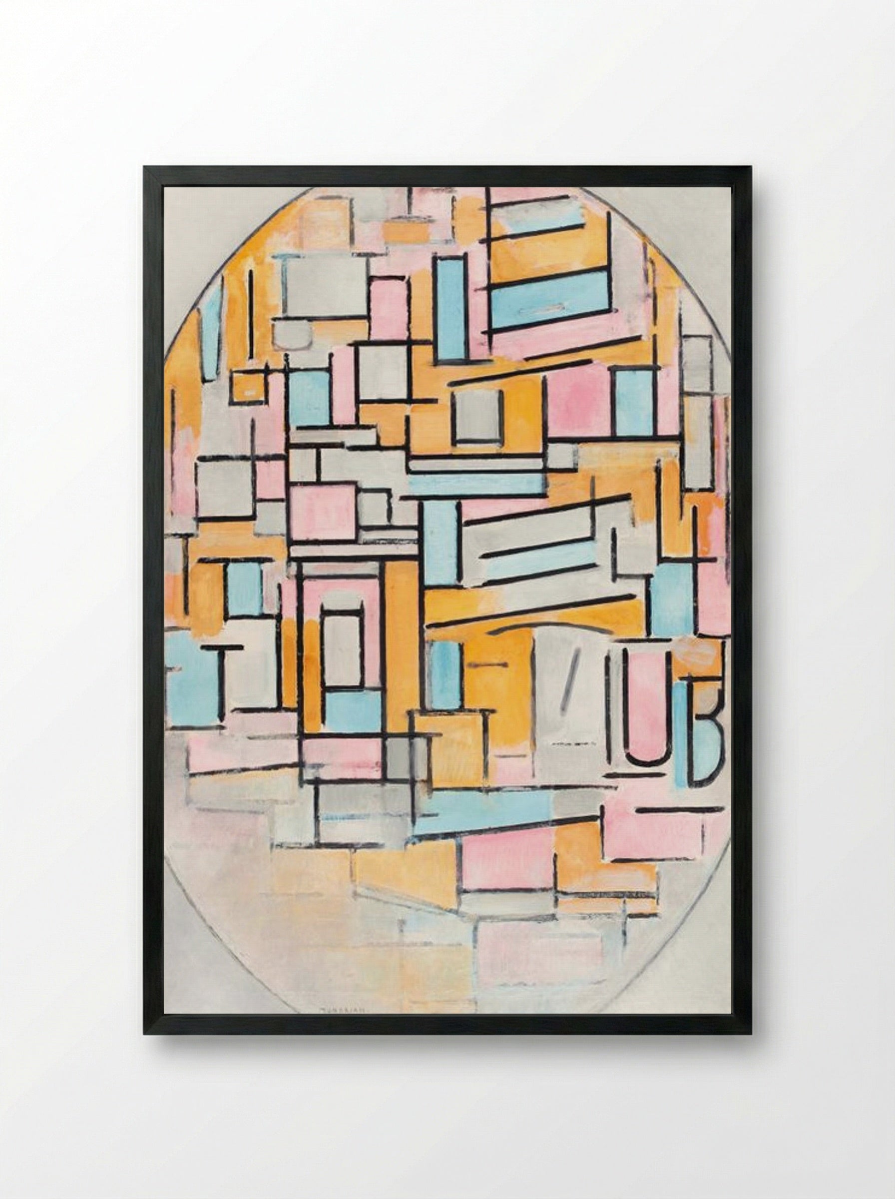 Composition with Oval in Color Planes II - Piet Mondrian - Framed Print Black