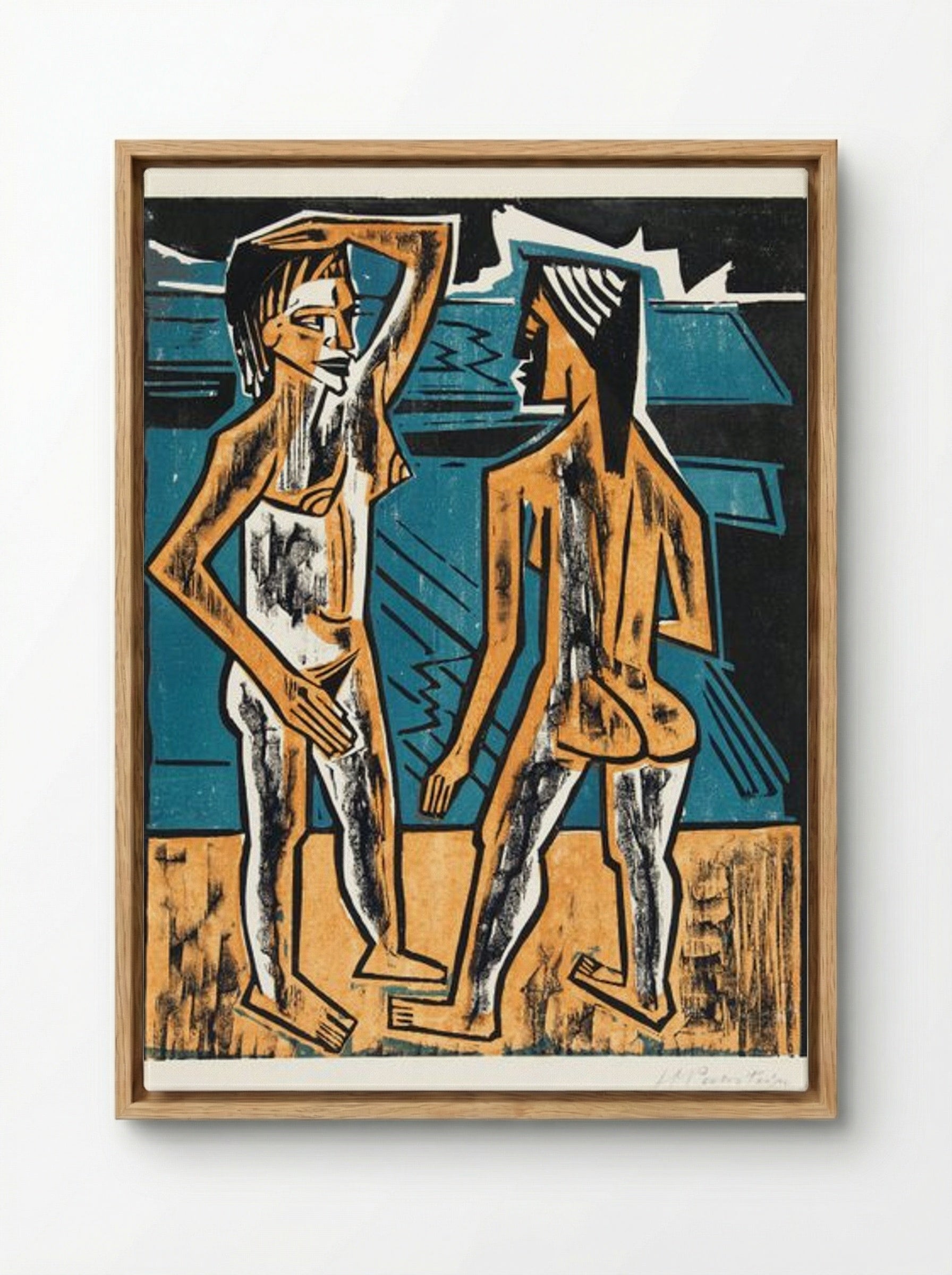 Two Standing Nudes - Max Pechstein - Framed Canvas Wood