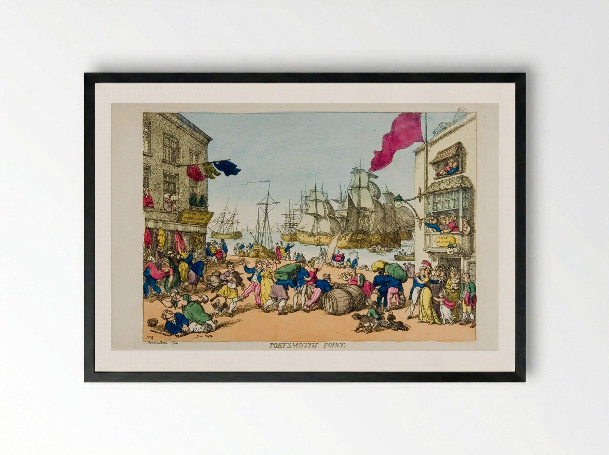 Portsmouth Point - Thomas Rowlandson - Framed Print Black