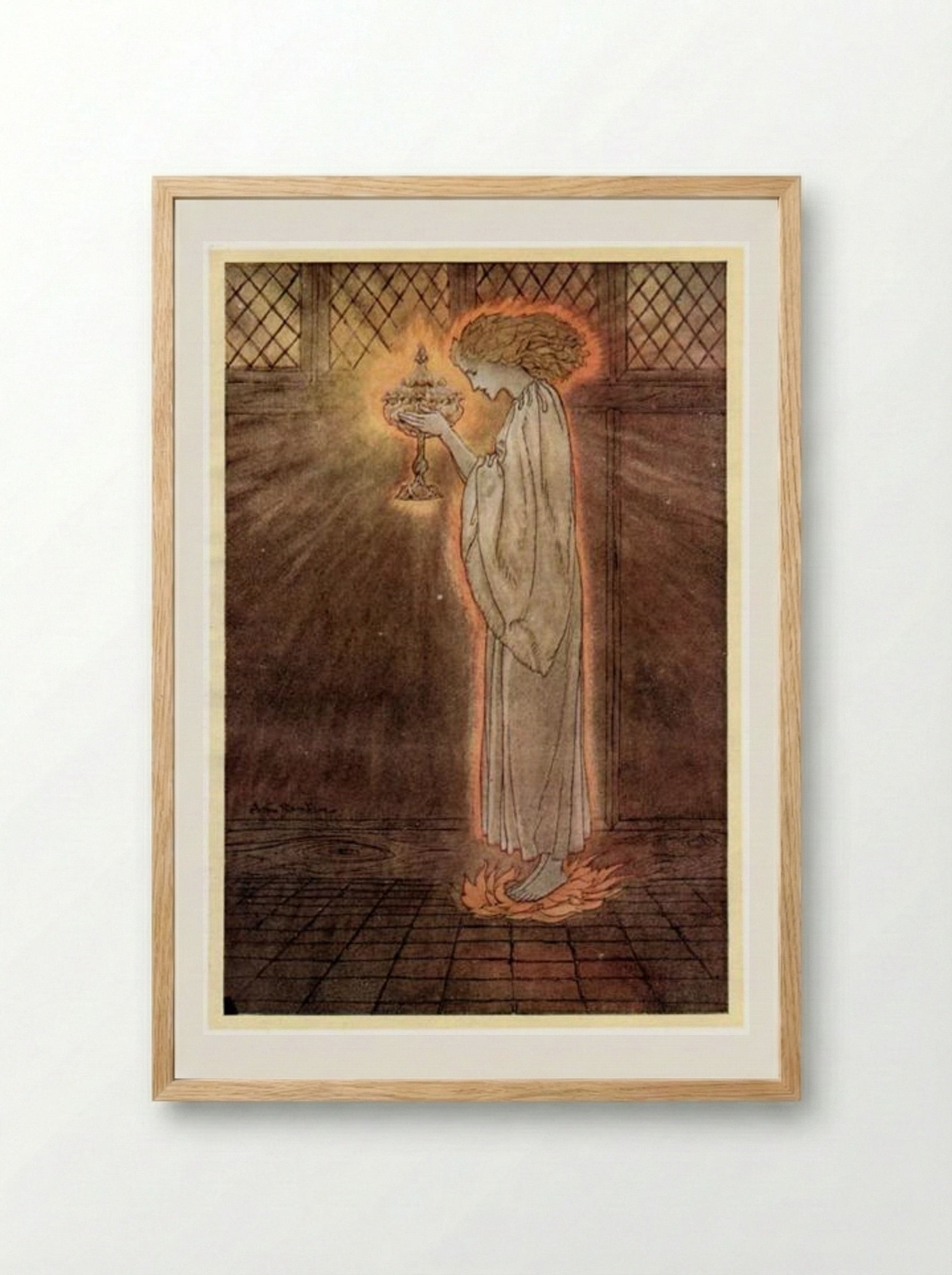 The Holy Grail is carried in - Arthur Rackham - Framed Print Wood